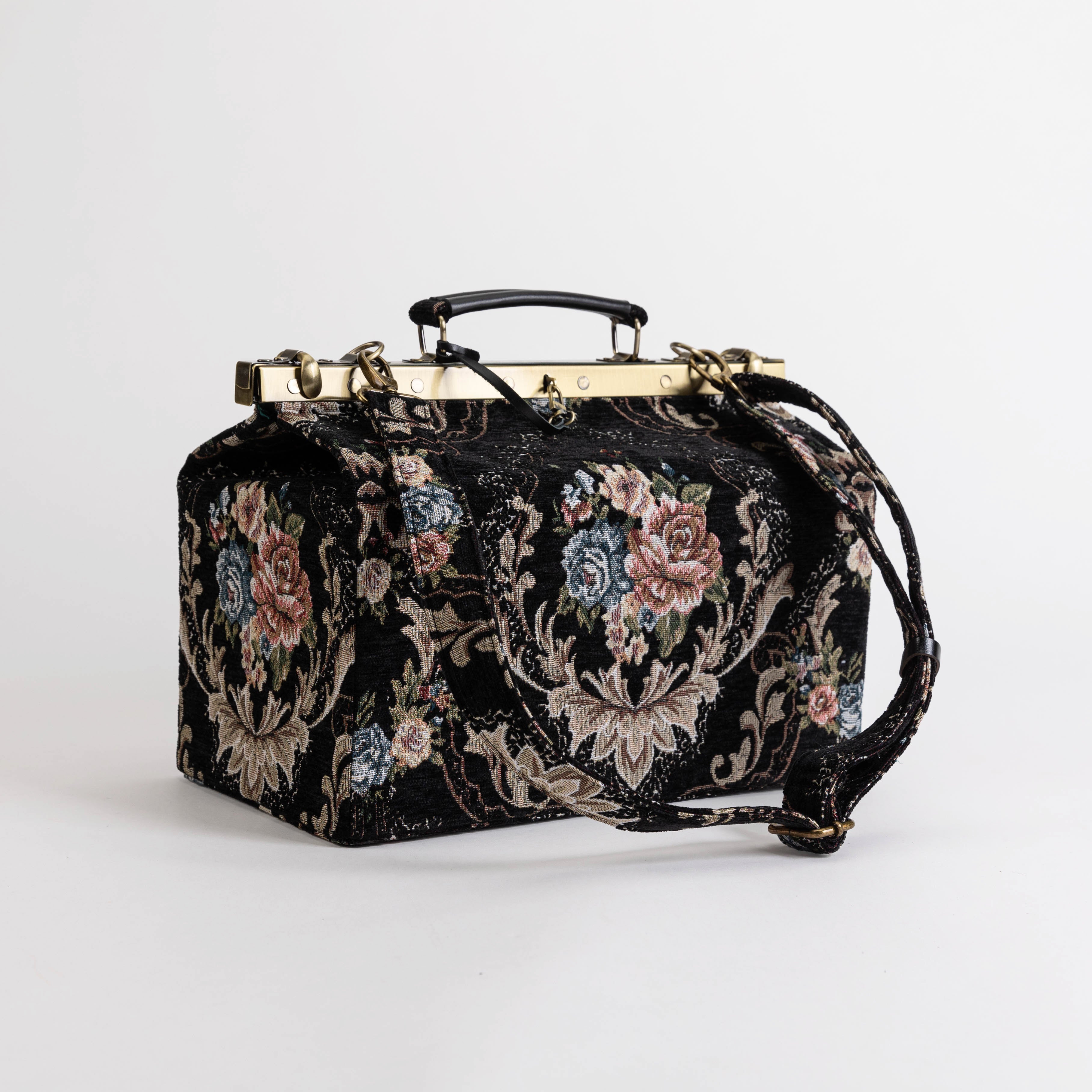 Floral Black Genevieve Carpet Gladstone Bag of America with shoulder strap