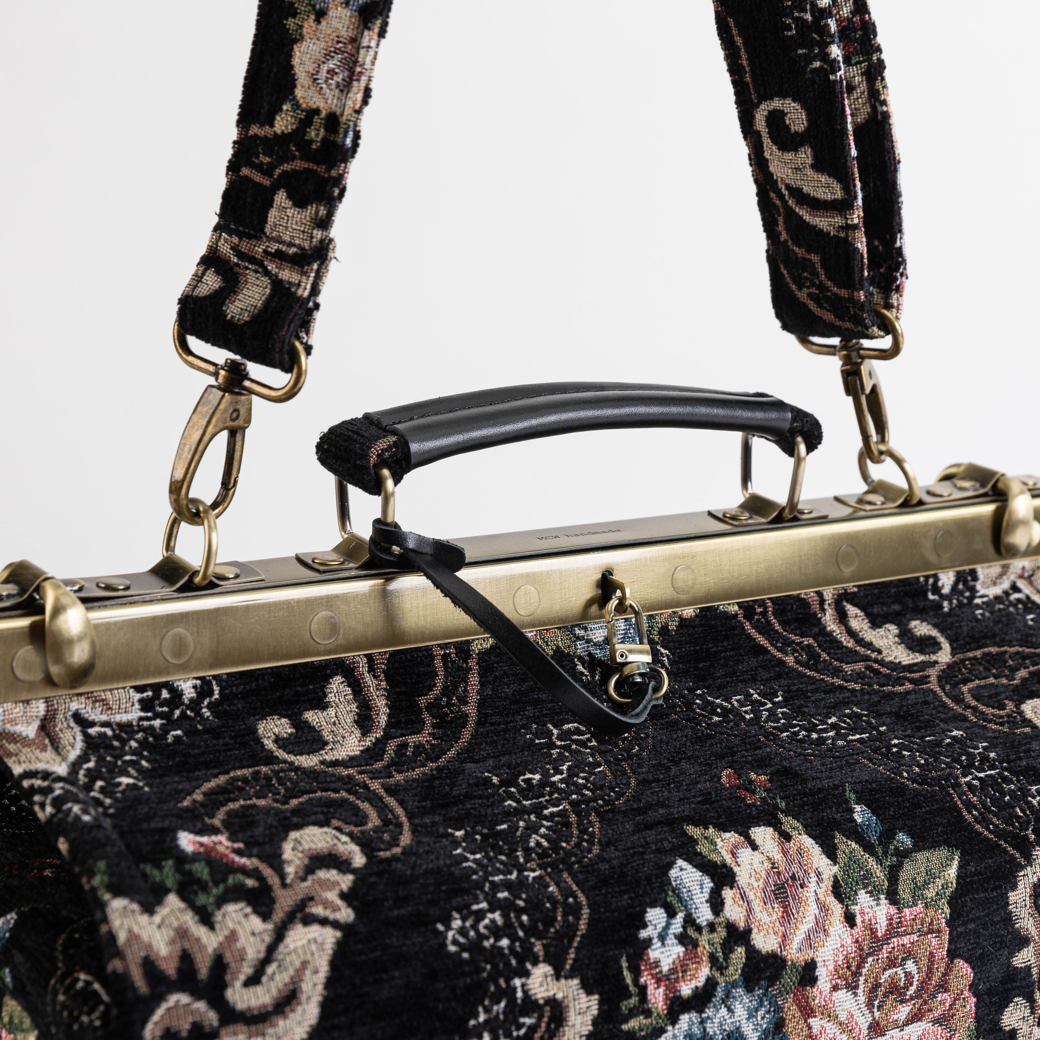Floral Black Genevieve Carpet Gladstone Bag of America handle