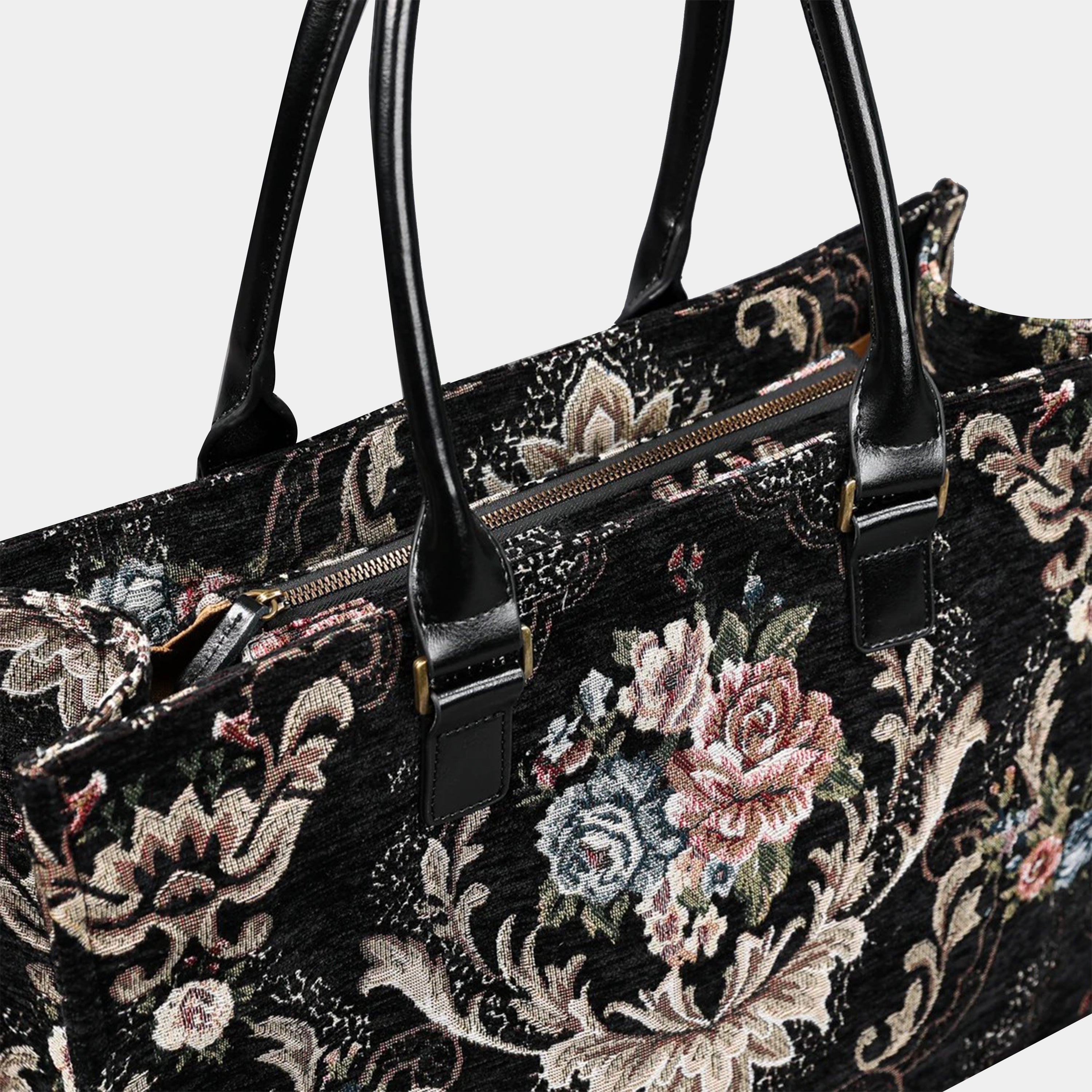 Floral Black Laptop Work Tote of America zipper