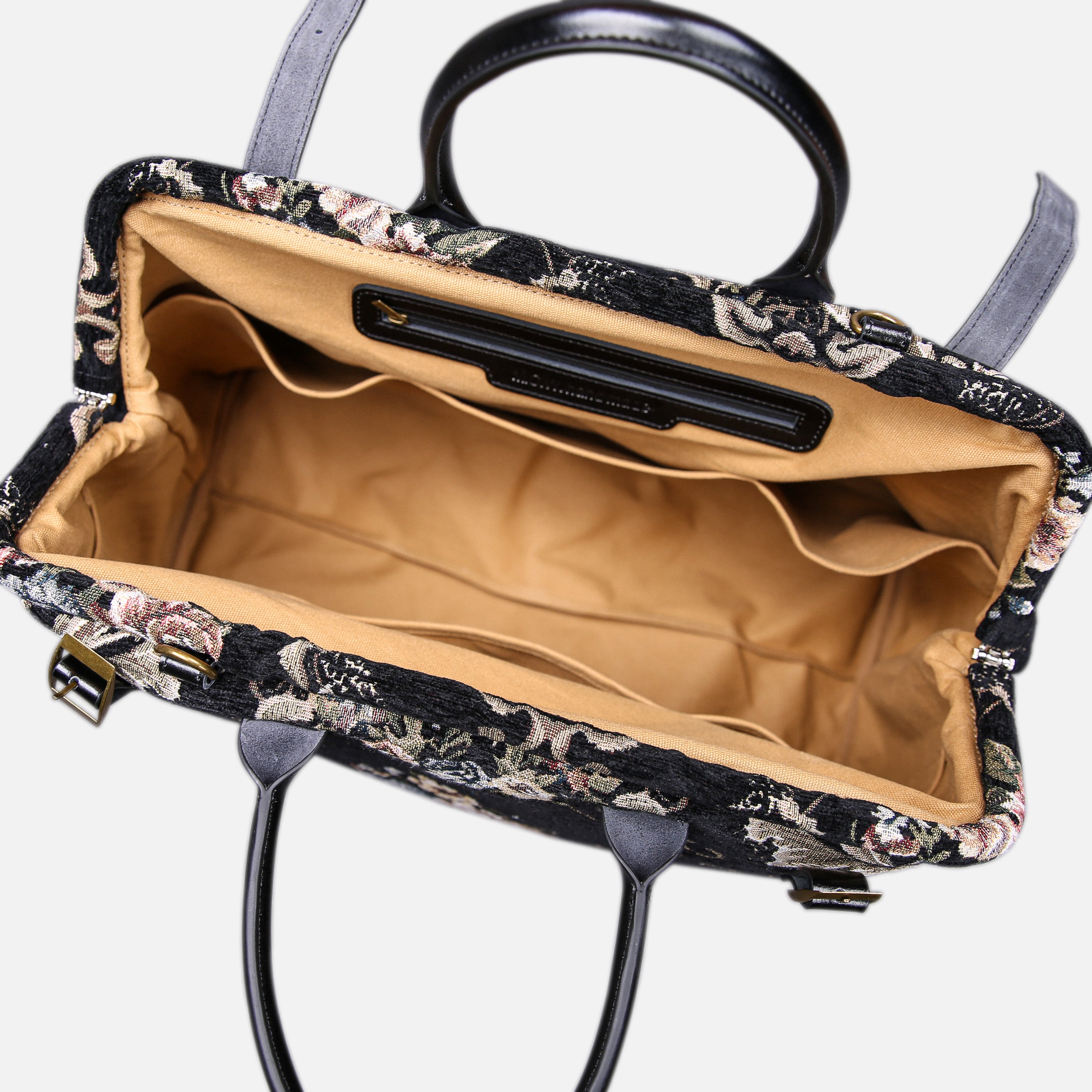 Floral Black Large Carpetbag of America inside