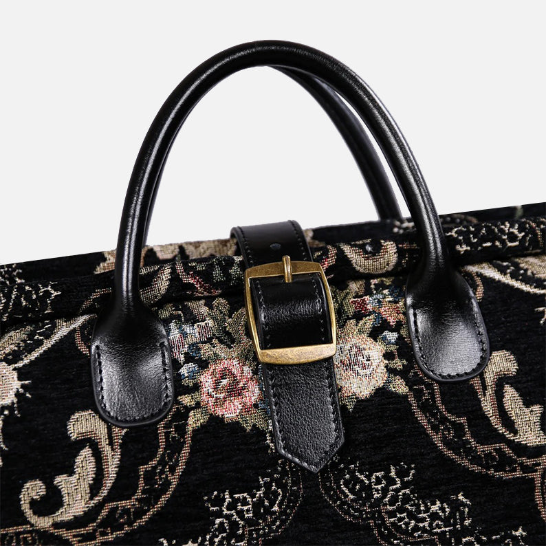 Floral Black Leather Black Carpet Garment Bag carpet bag of America handle