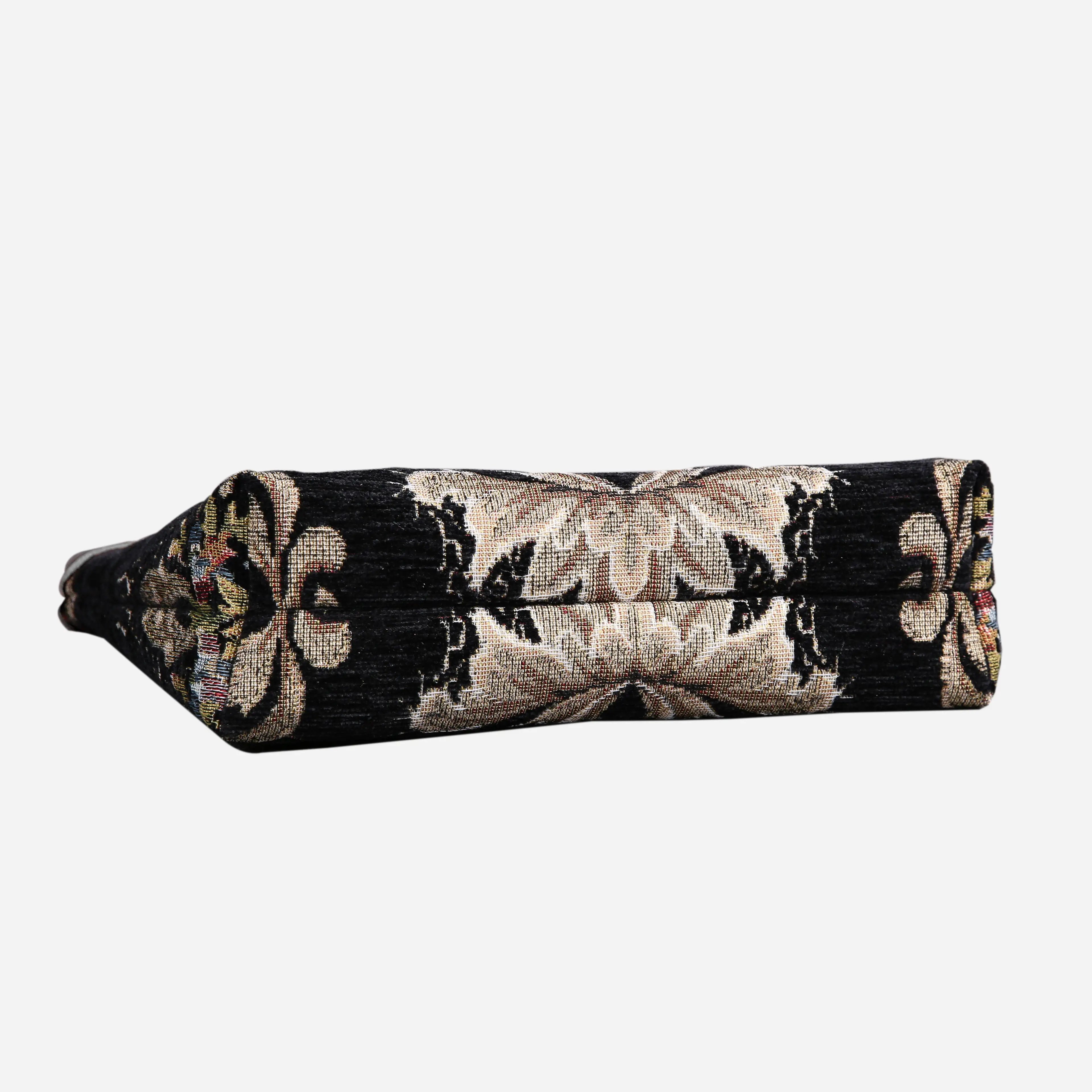 Floral Black Leather Black Carpet Makeup Bag carpet bag MCW Handmade of America bottom