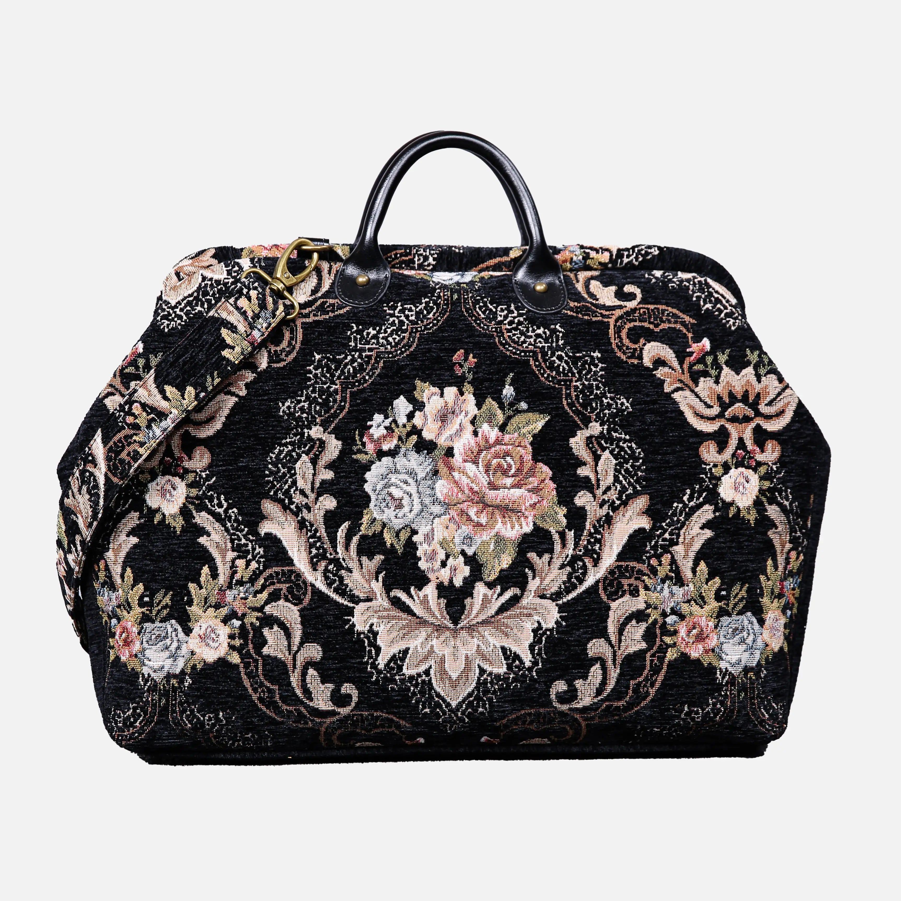 Floral Black Leather Black Laptop Work Bag carpet bag of America main