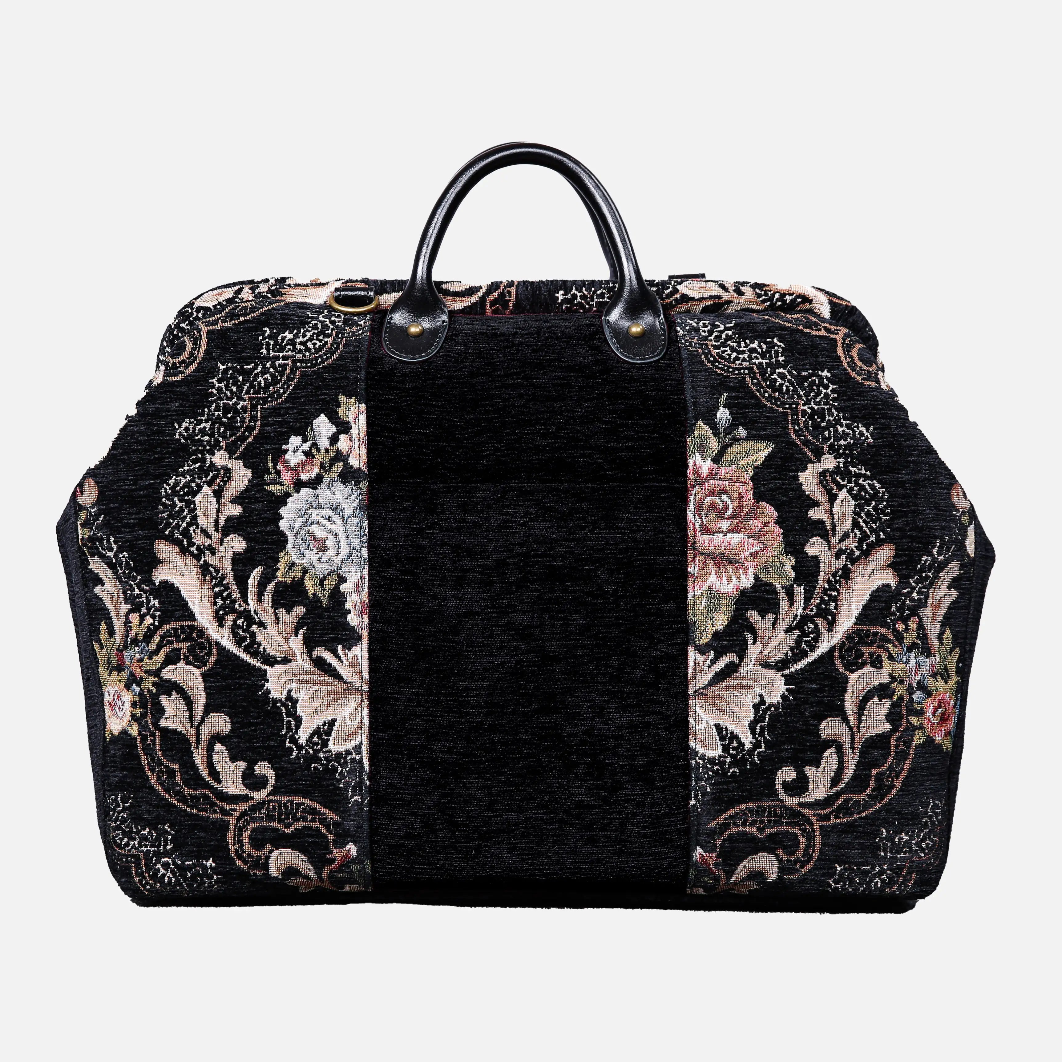 Floral Black Leather Black Laptop Work Bag carpet bag of America back