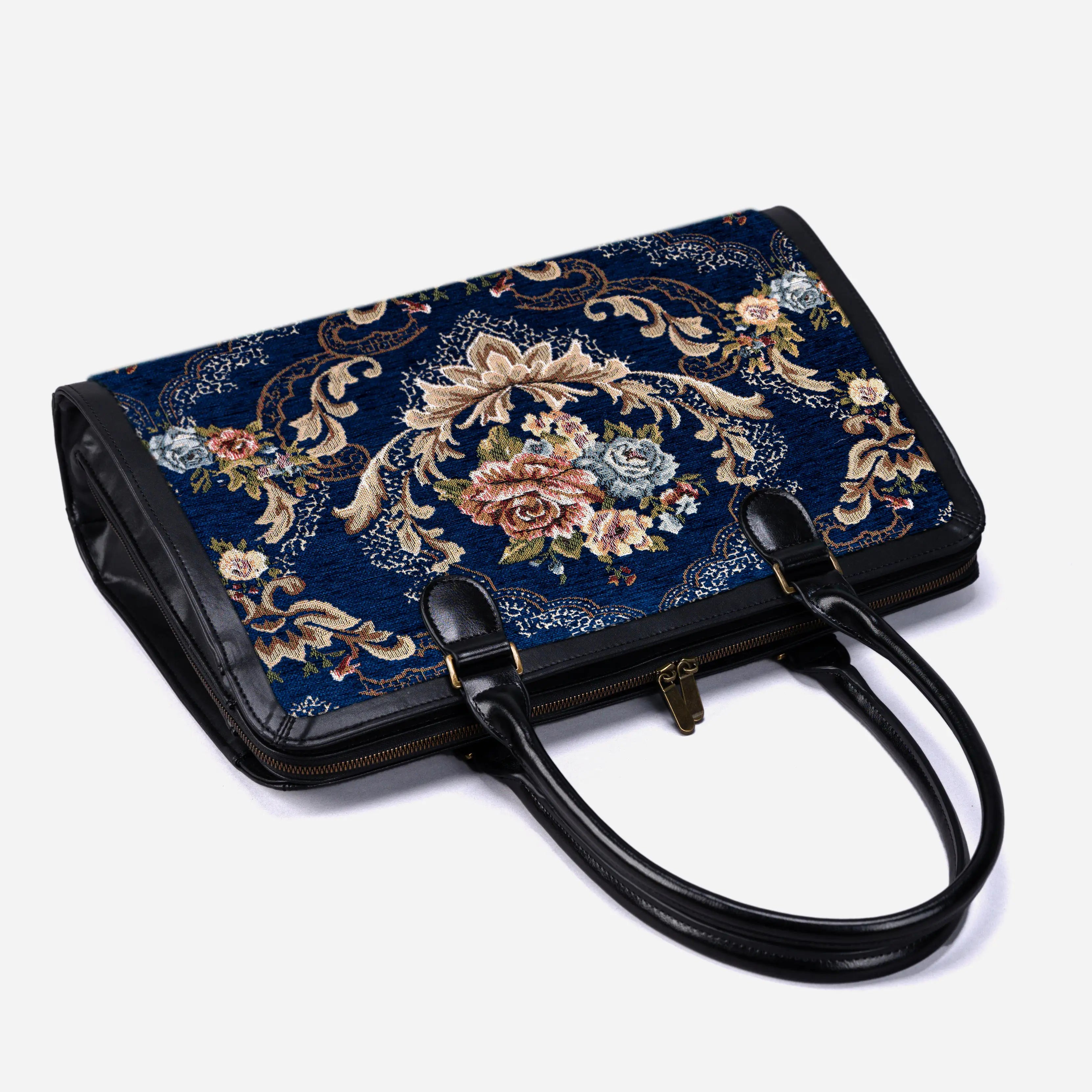Floral Blue Business Tote of America lay flat