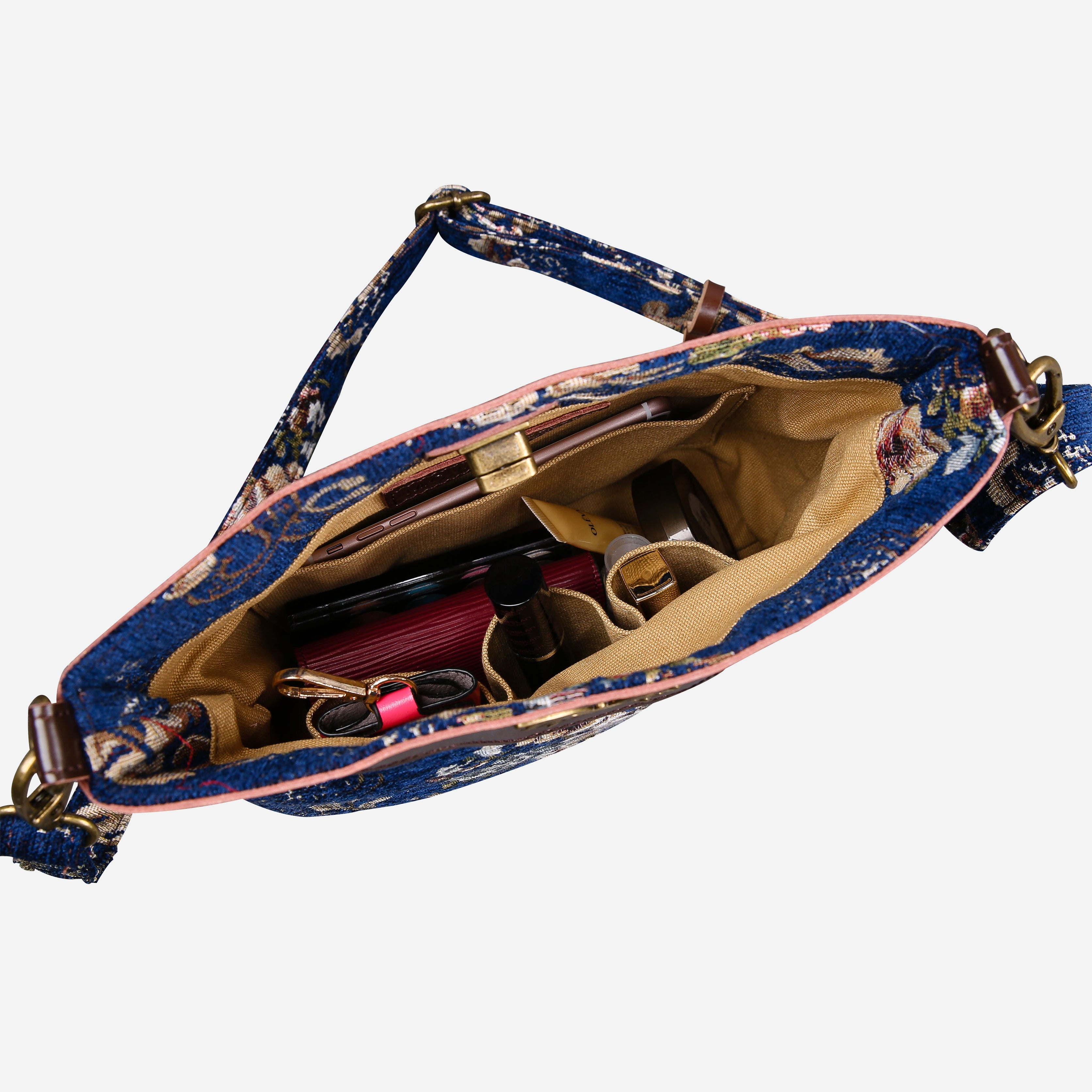 Floral Blue Butterfly Crossbody Bag Carpetbag of America in use
