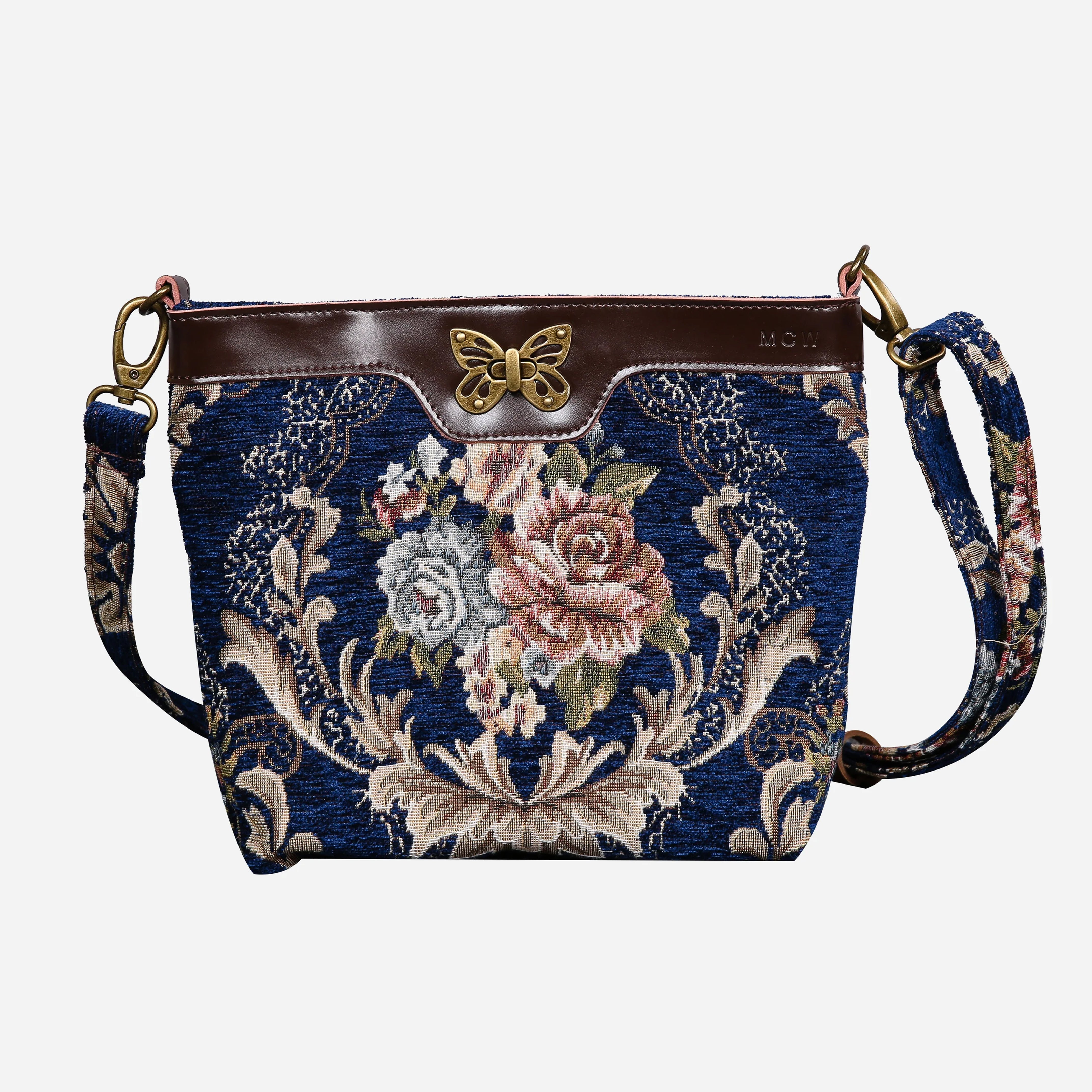 Floral Blue Butterfly Crossbody Bag Carpetbag of America main