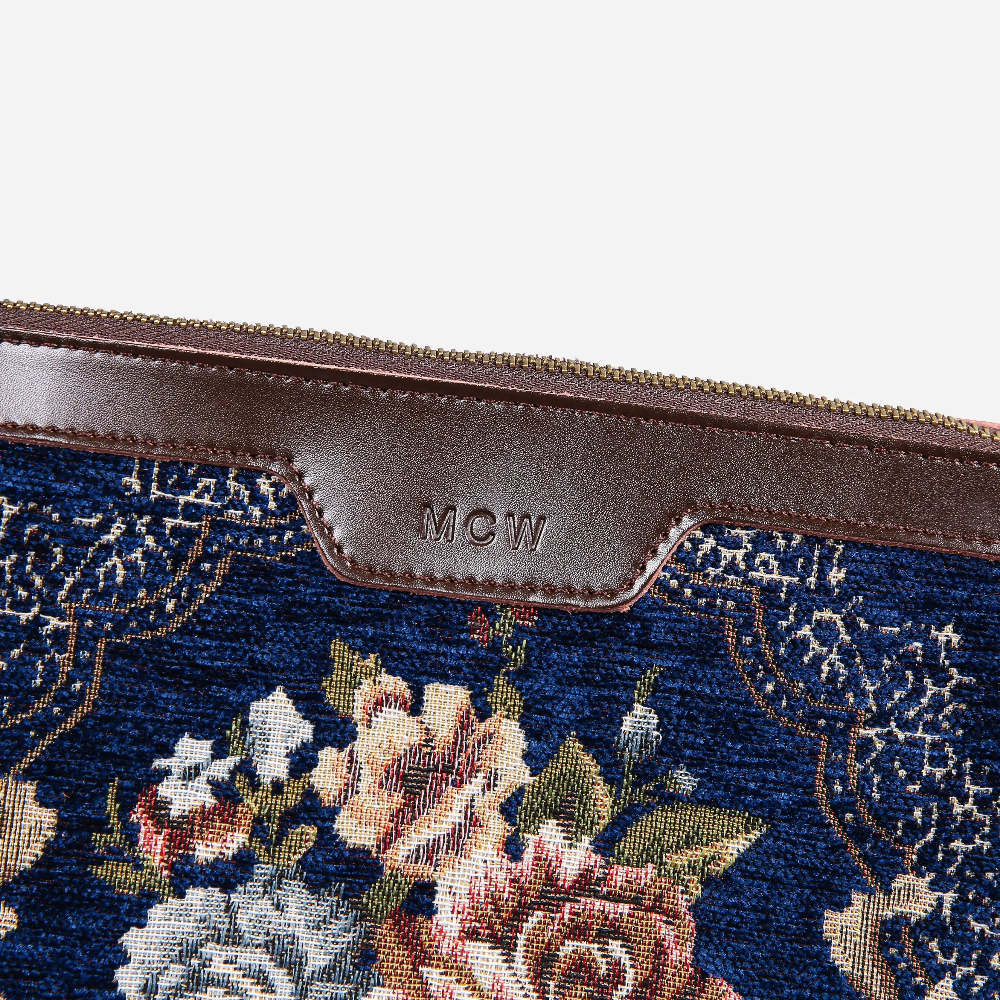 Floral Blue Carpet Makeup Bag carpet bag MCW Handmade of America details