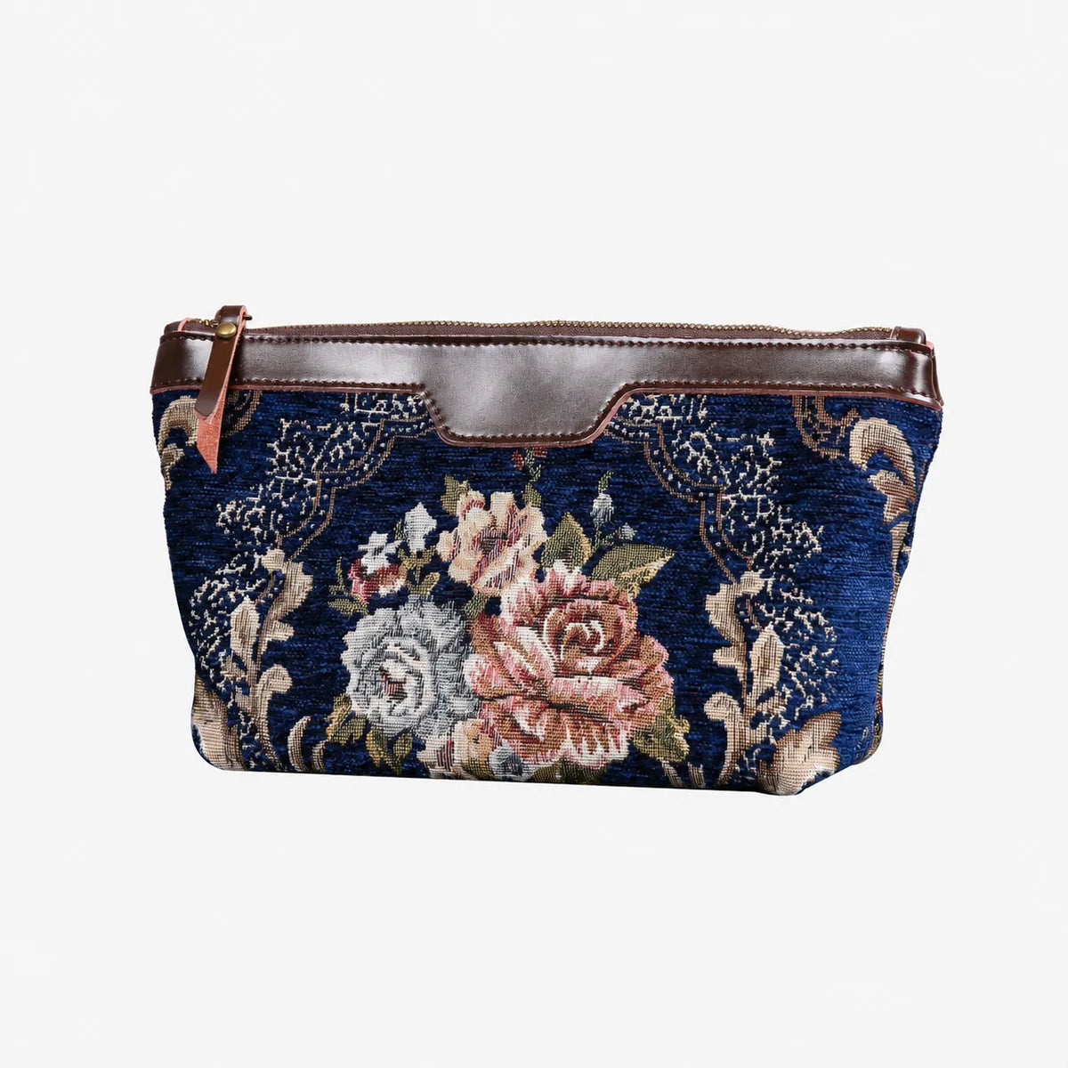 Floral Blue Carpet Makeup Bag carpet bag MCW Handmade of America front