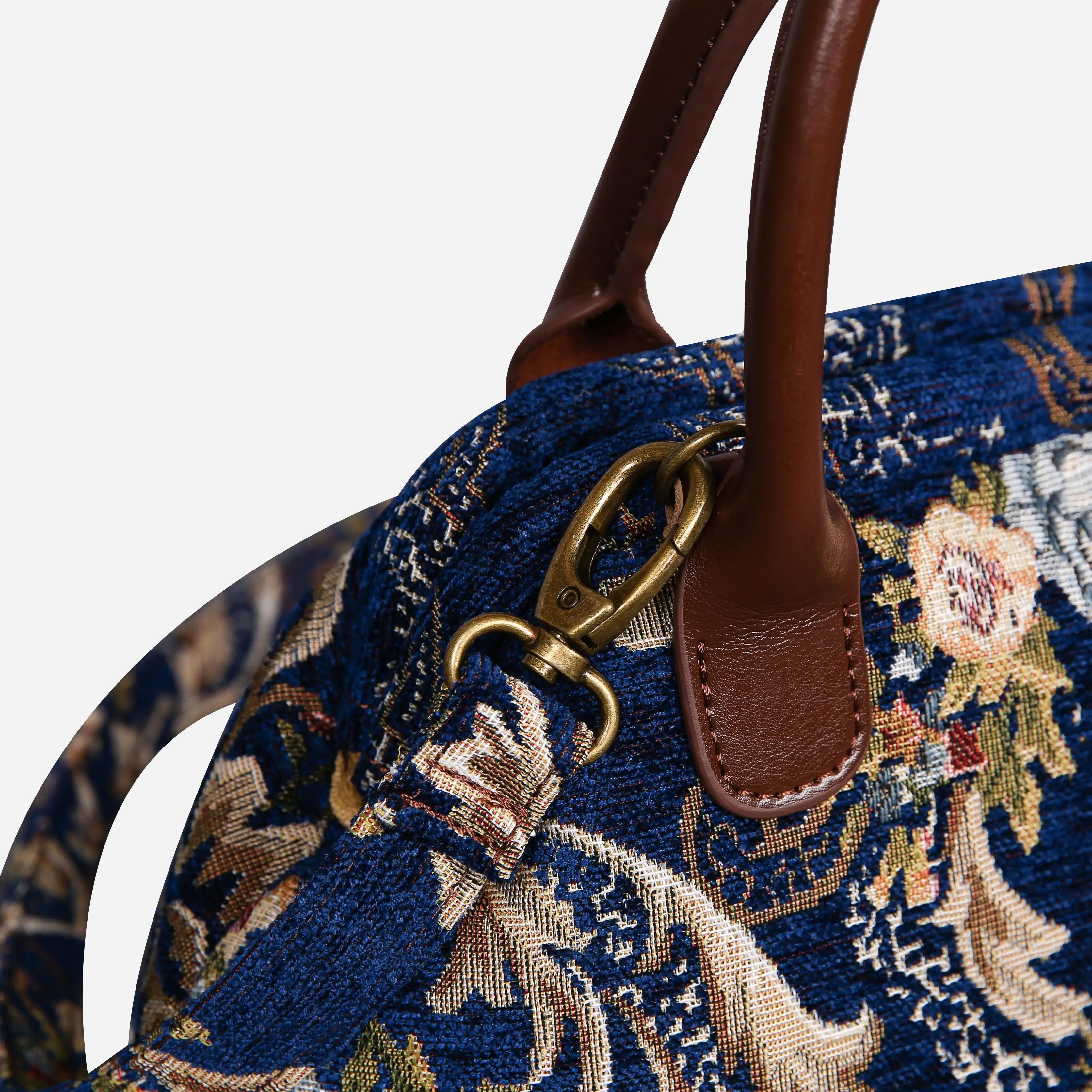 Floral Blue Carpet Satchel carpet bag MCW Handmade of America buckle