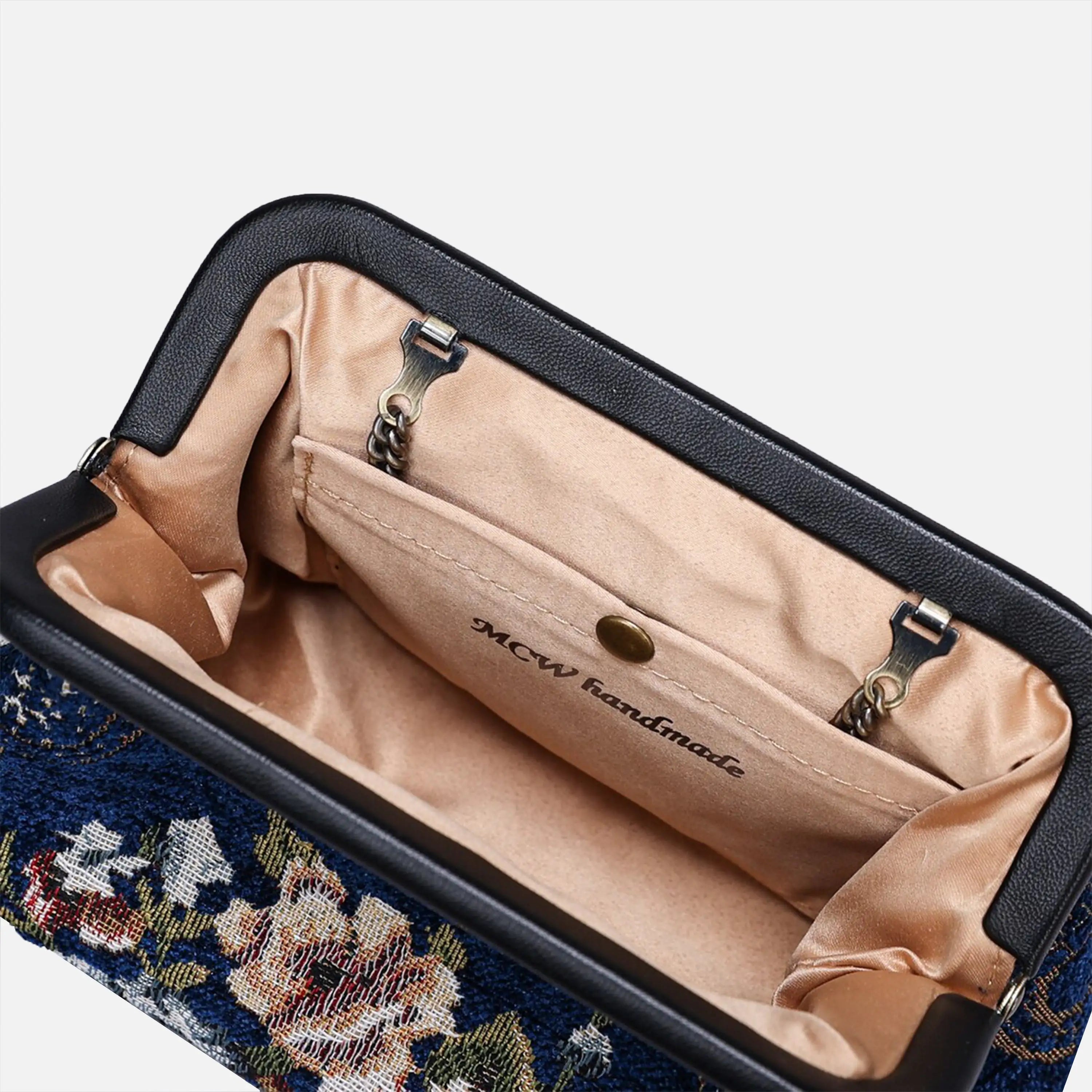 Floral Blue Evening Bag Clutch carpet bag of America opening