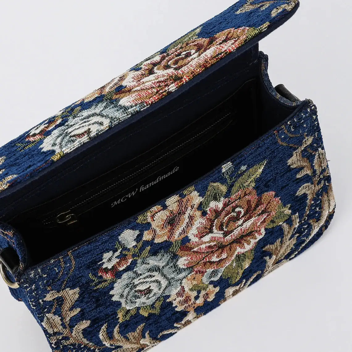 Floral Blue Flap Crossbody Bag carpet bag of America opening
