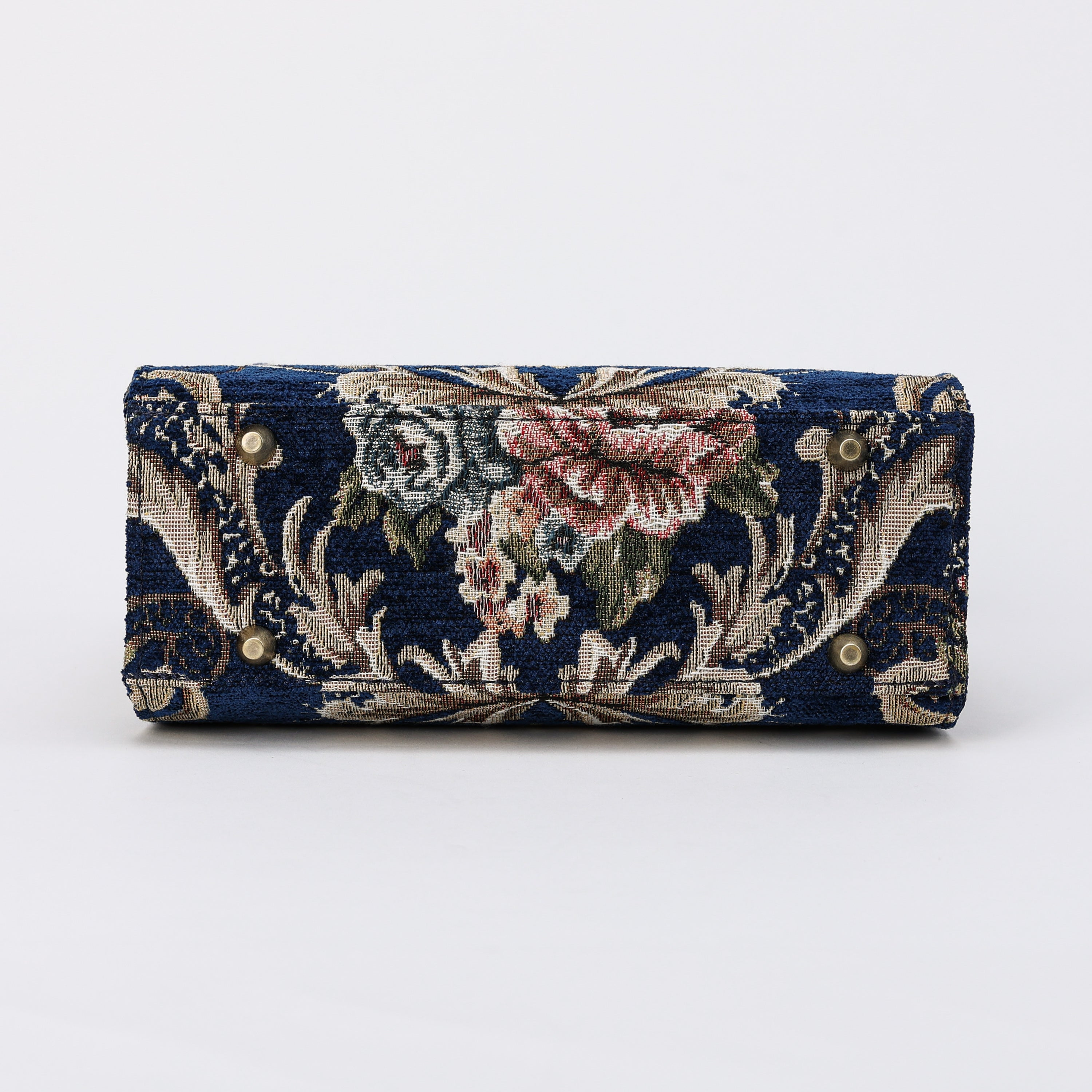 Floral Blue Flap Satchel Carpetbag of America bottom
