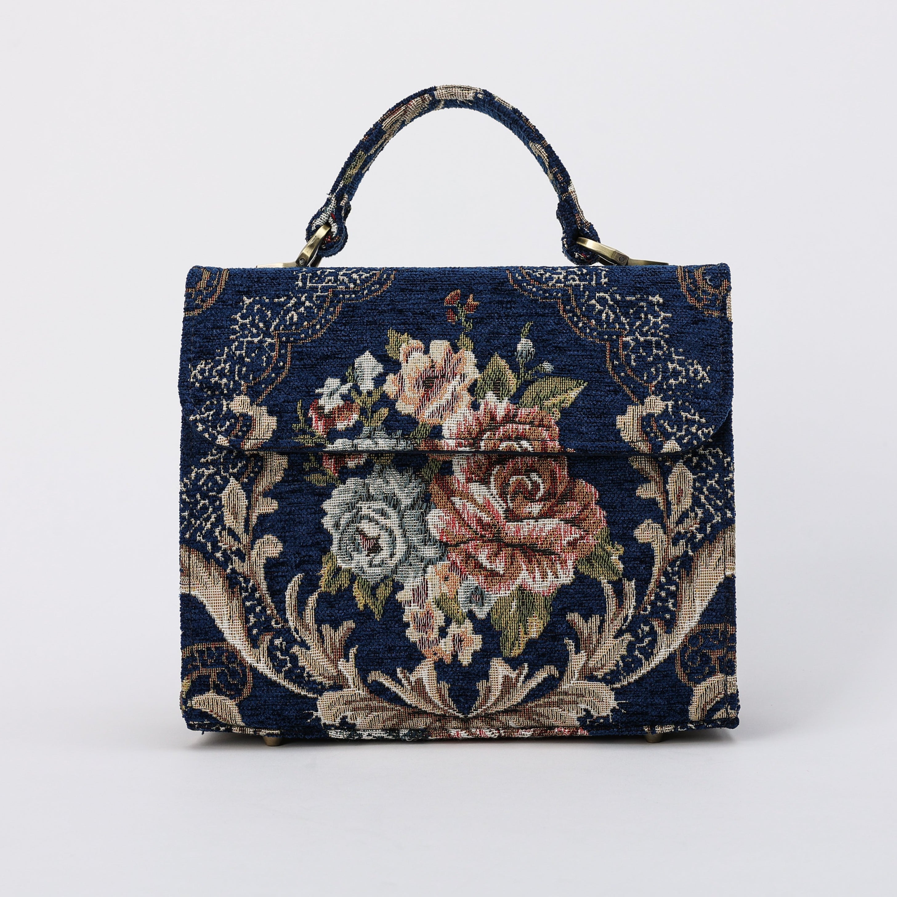 Floral Blue Flap Satchel Carpetbag of America main
