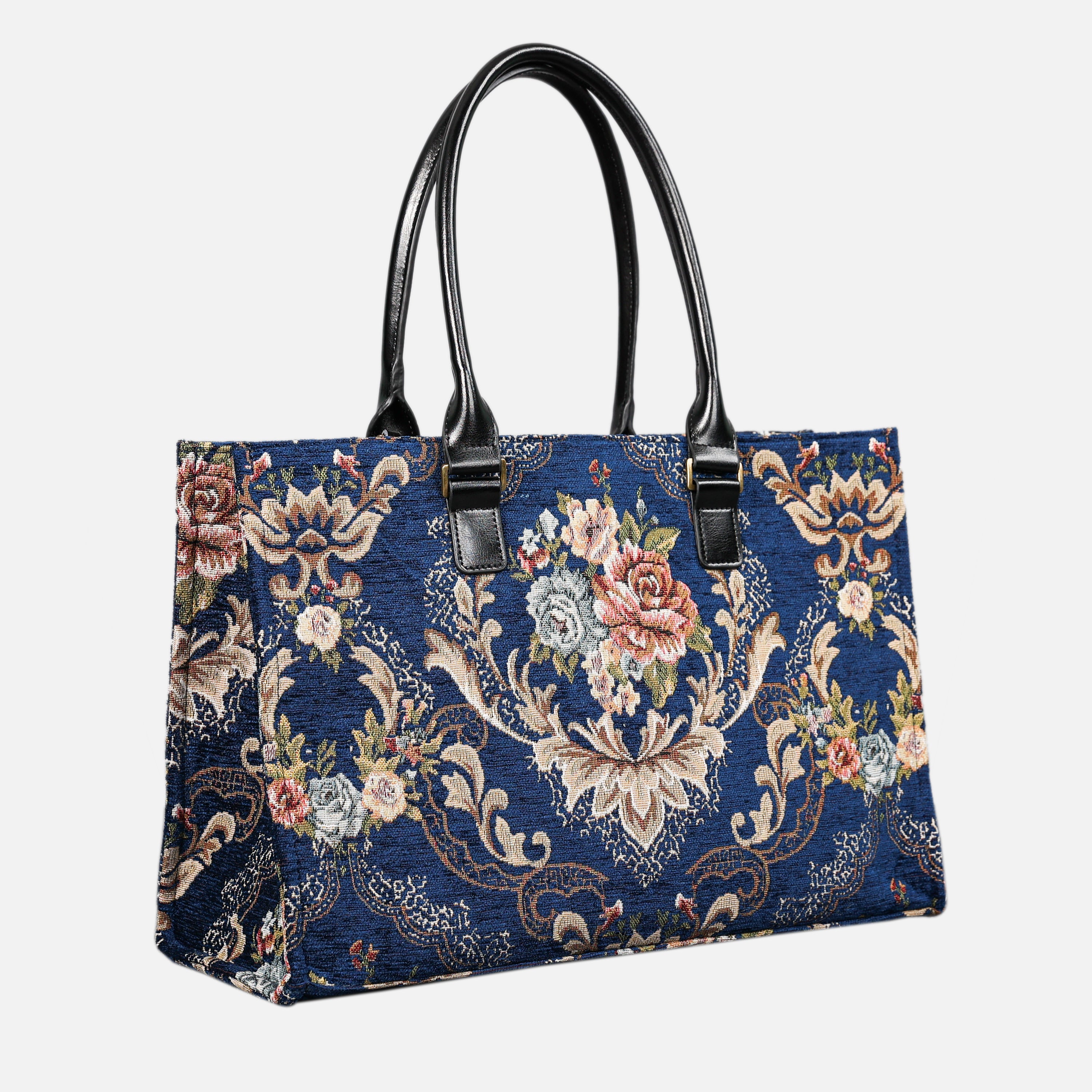 Floral Blue Laptop Work Tote of America front
