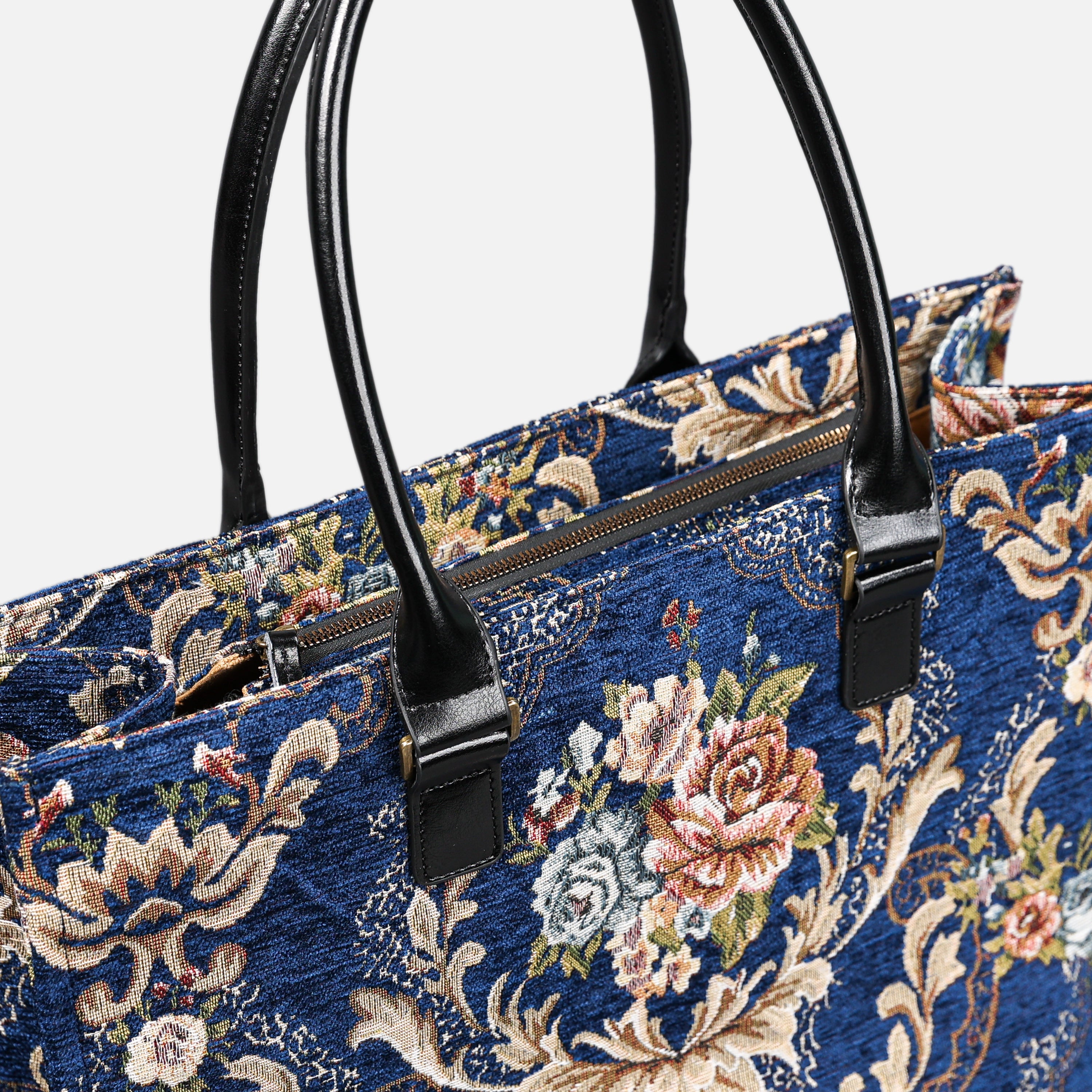 Floral Blue Laptop Work Tote of America zipper