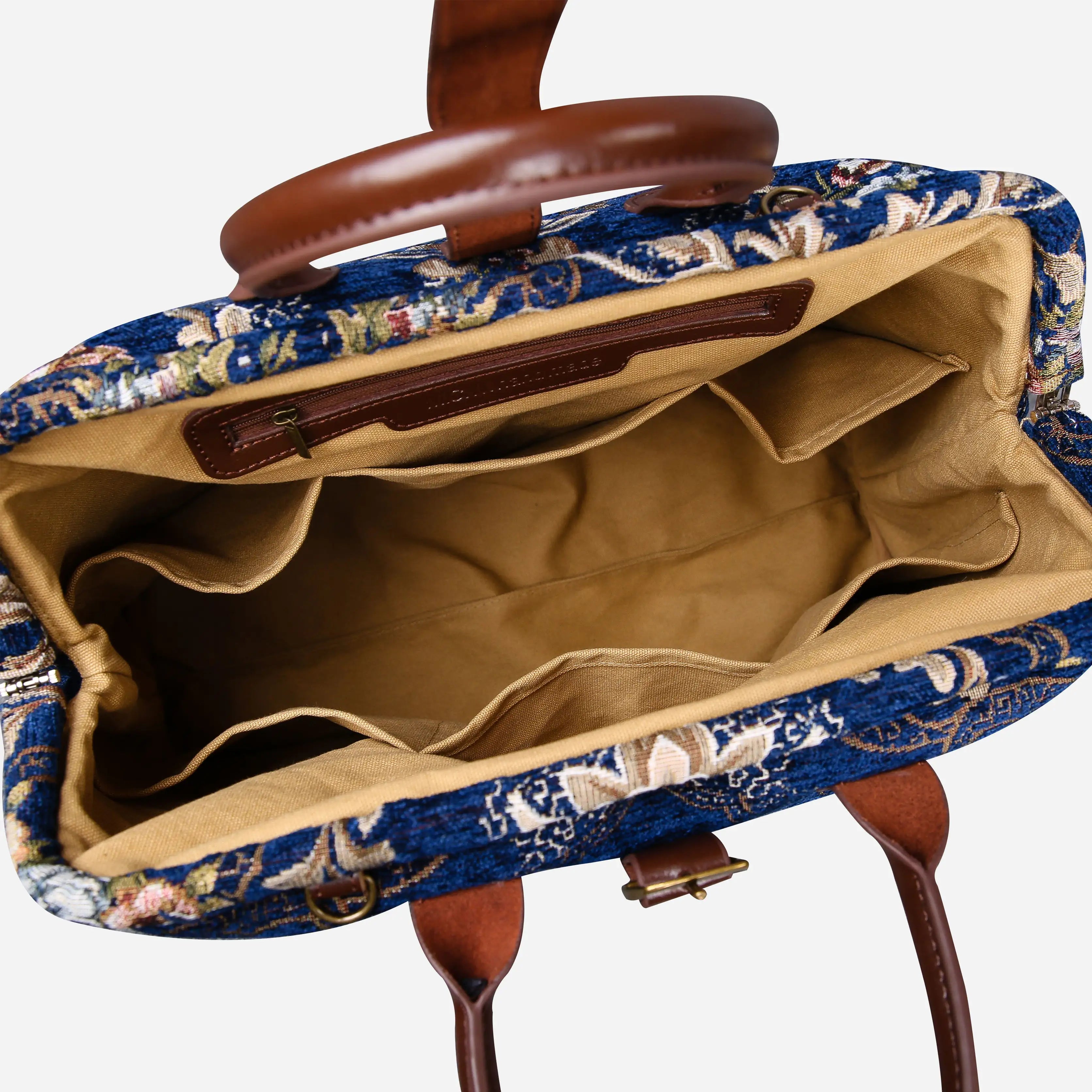 Floral Blue Mary Poppins Weekender Carpetbag of America open