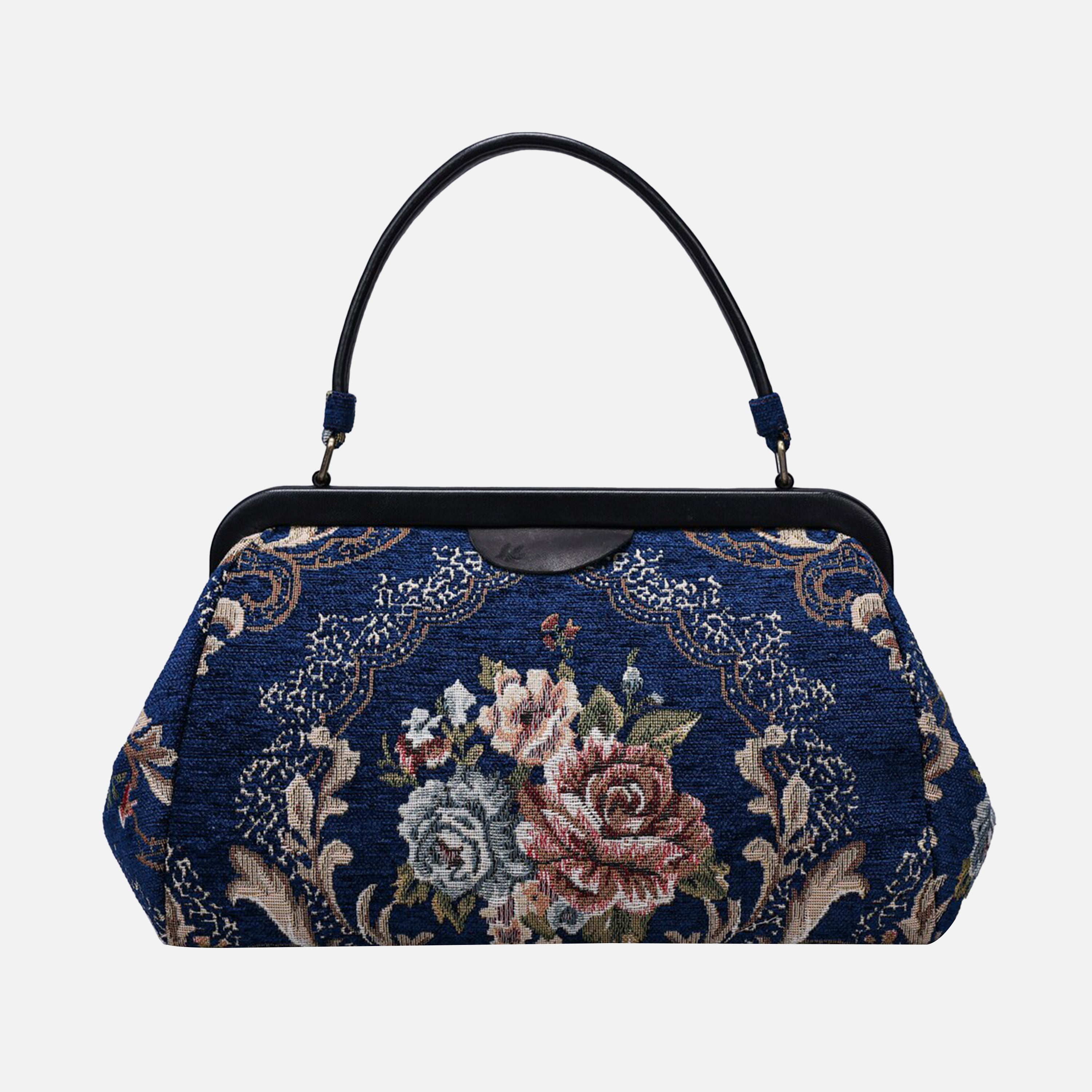 Floral Blue Top Handle Purse carpet bag of America main