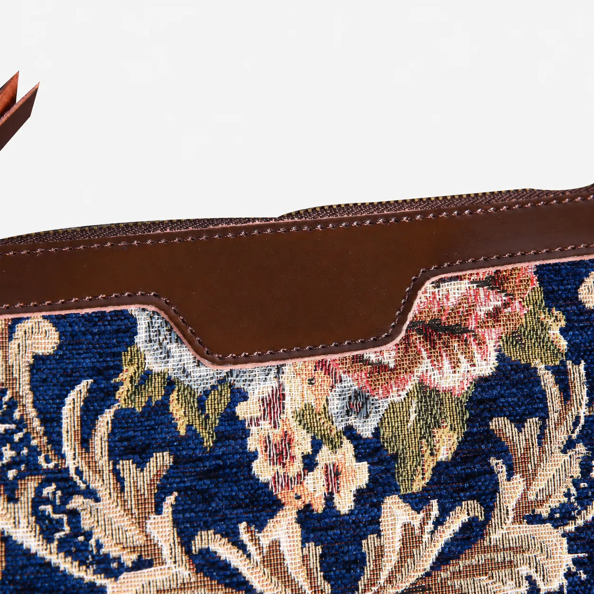 Floral Blue Wristlet Clutch carpet bag MCW Handmade leather part
