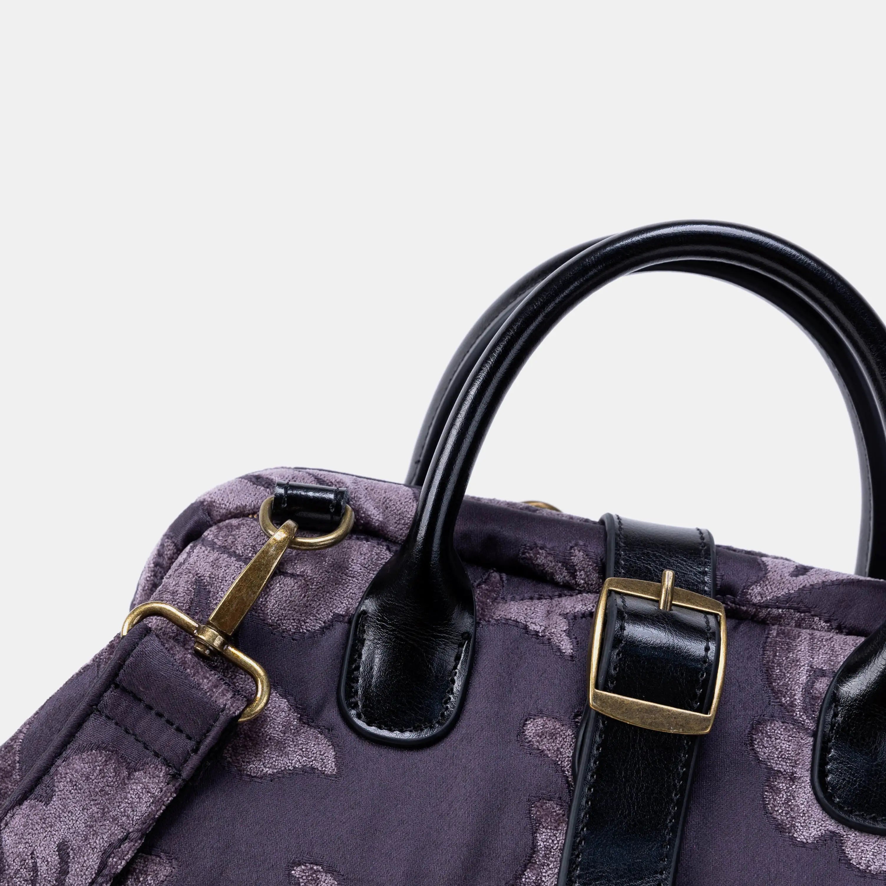Floral Brocade Purple Carpet Laptop Backpack Carpetbag of America handle