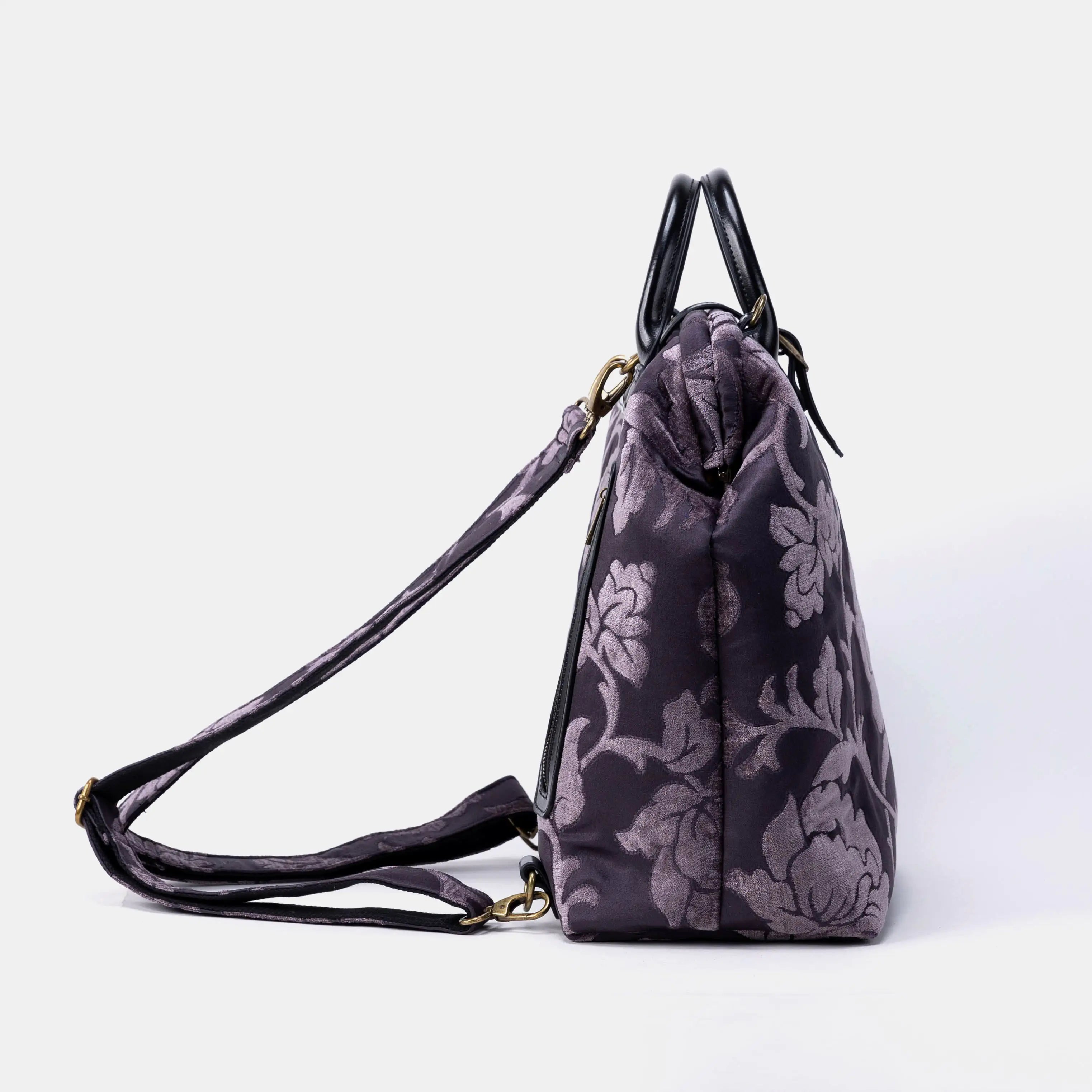 Floral Brocade Purple Carpet Laptop Backpack Carpetbag of America Side