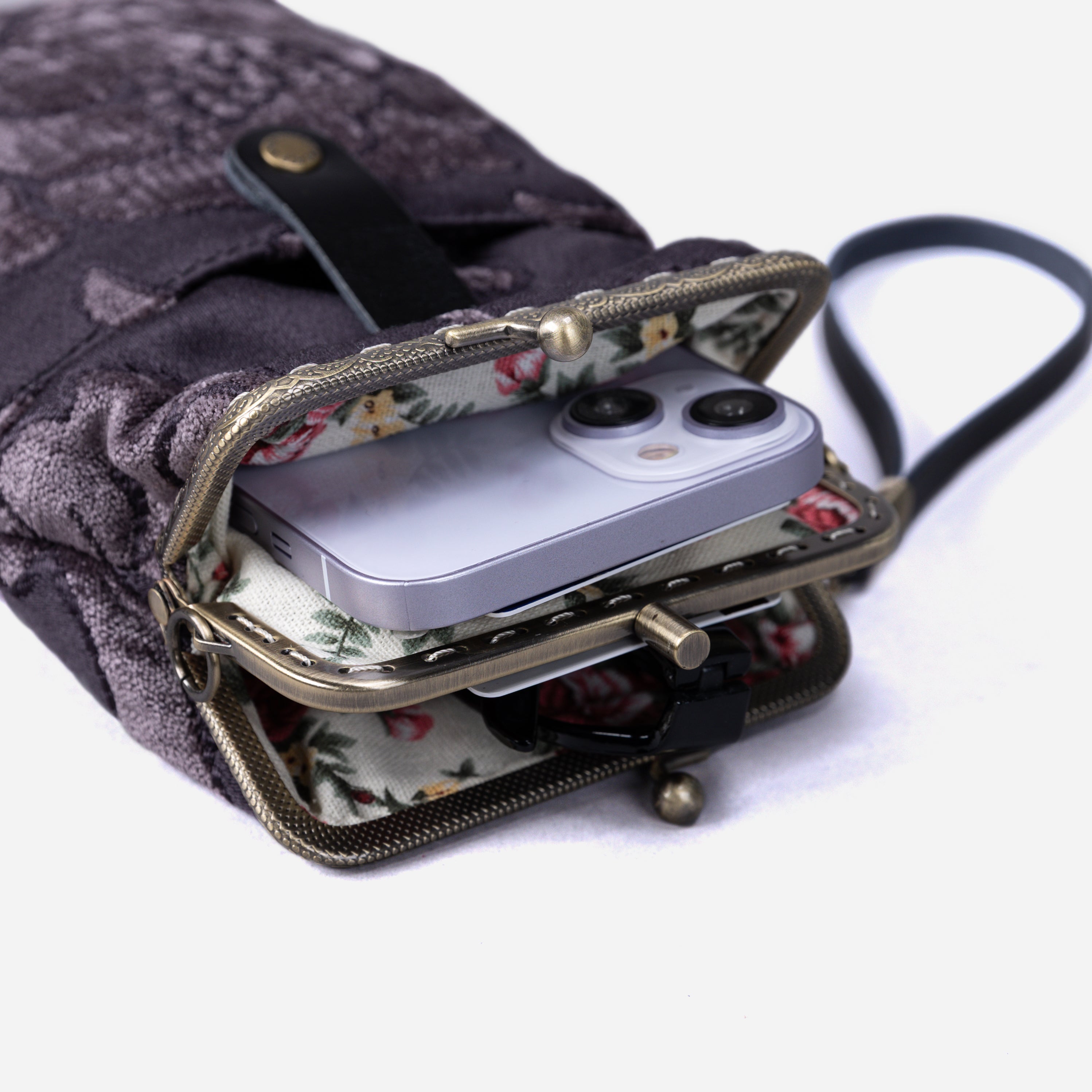 Floral Brocade Purple Carpet Phone Case Carpetbag of America in use