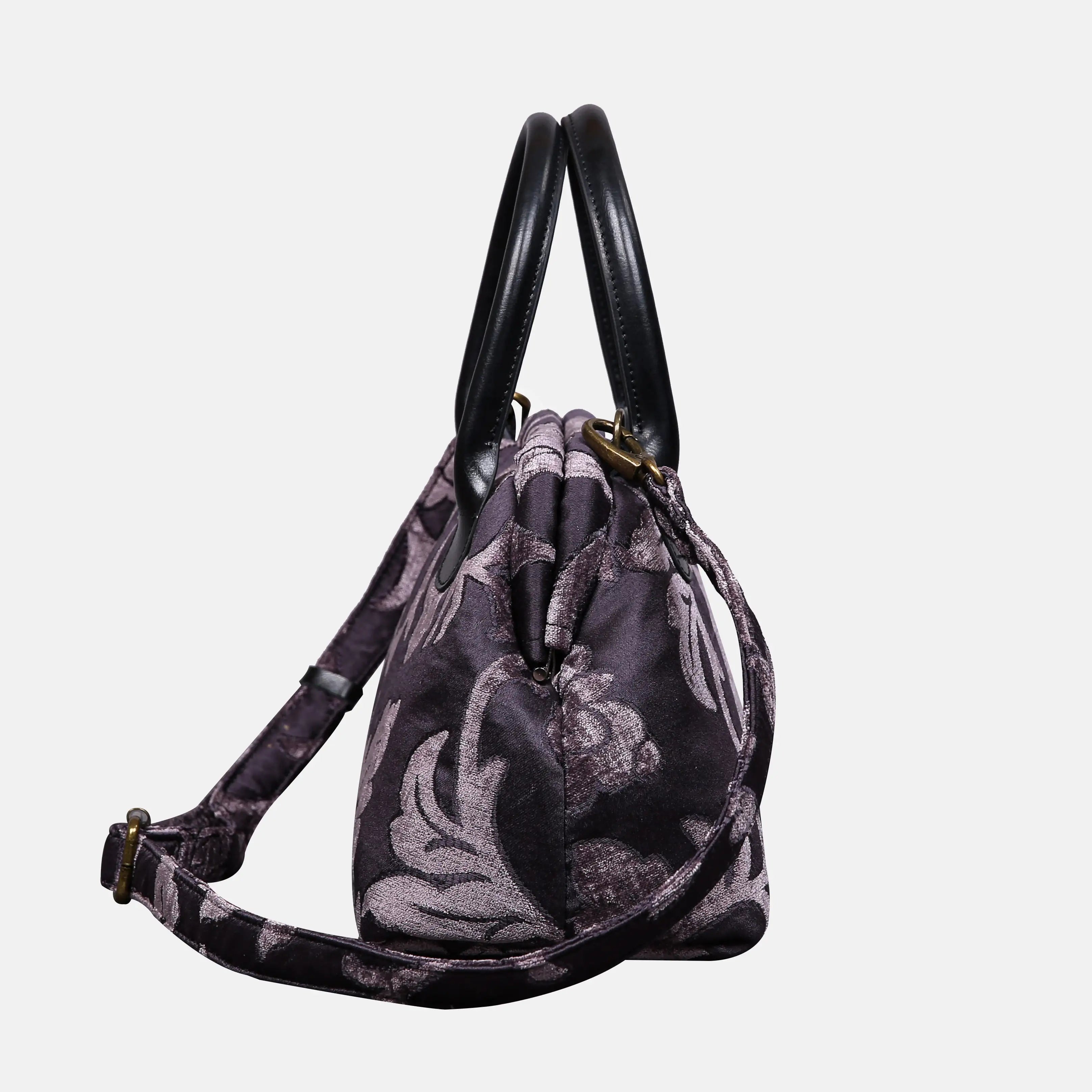 Floral Brocade Purple Carpet Satchel carpet bag MCW Handmade of America side
