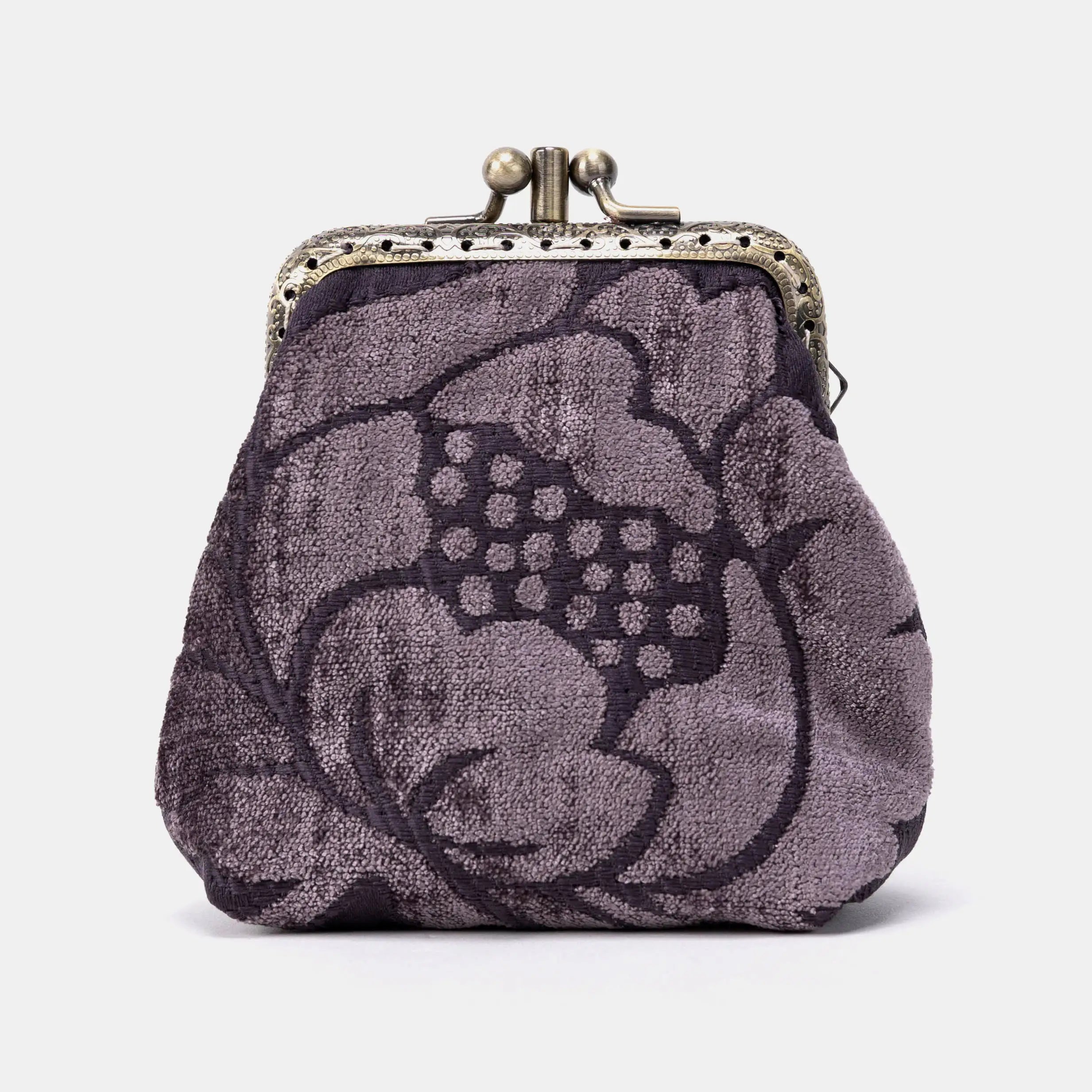 Floral Brocade Purple Double Kiss Clasp Coin Purse of America Front-1