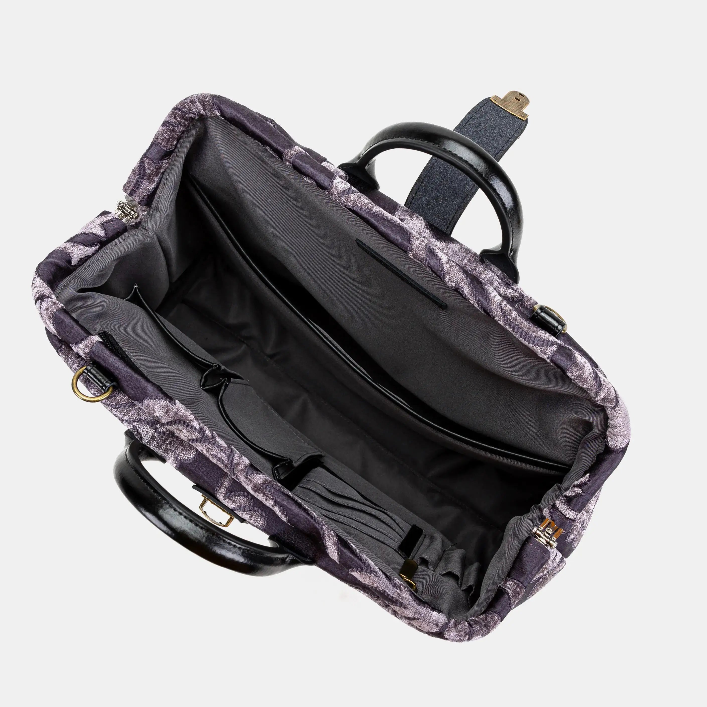 Floral Brocade Purple Laptop Work Bag of America inside