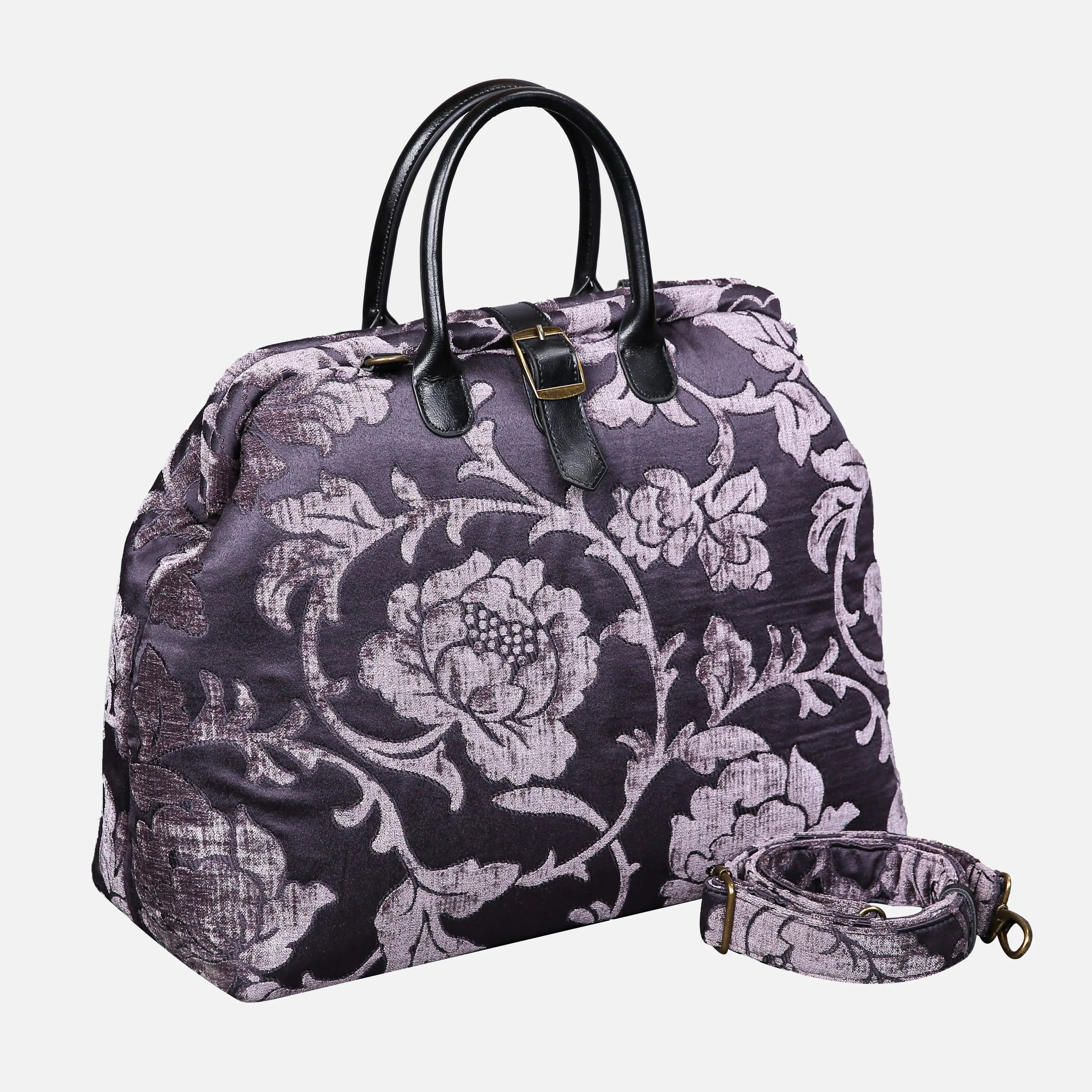 Floral Brocade Purple Mary Poppins Weekender Carpetbag of America with shoulder strap