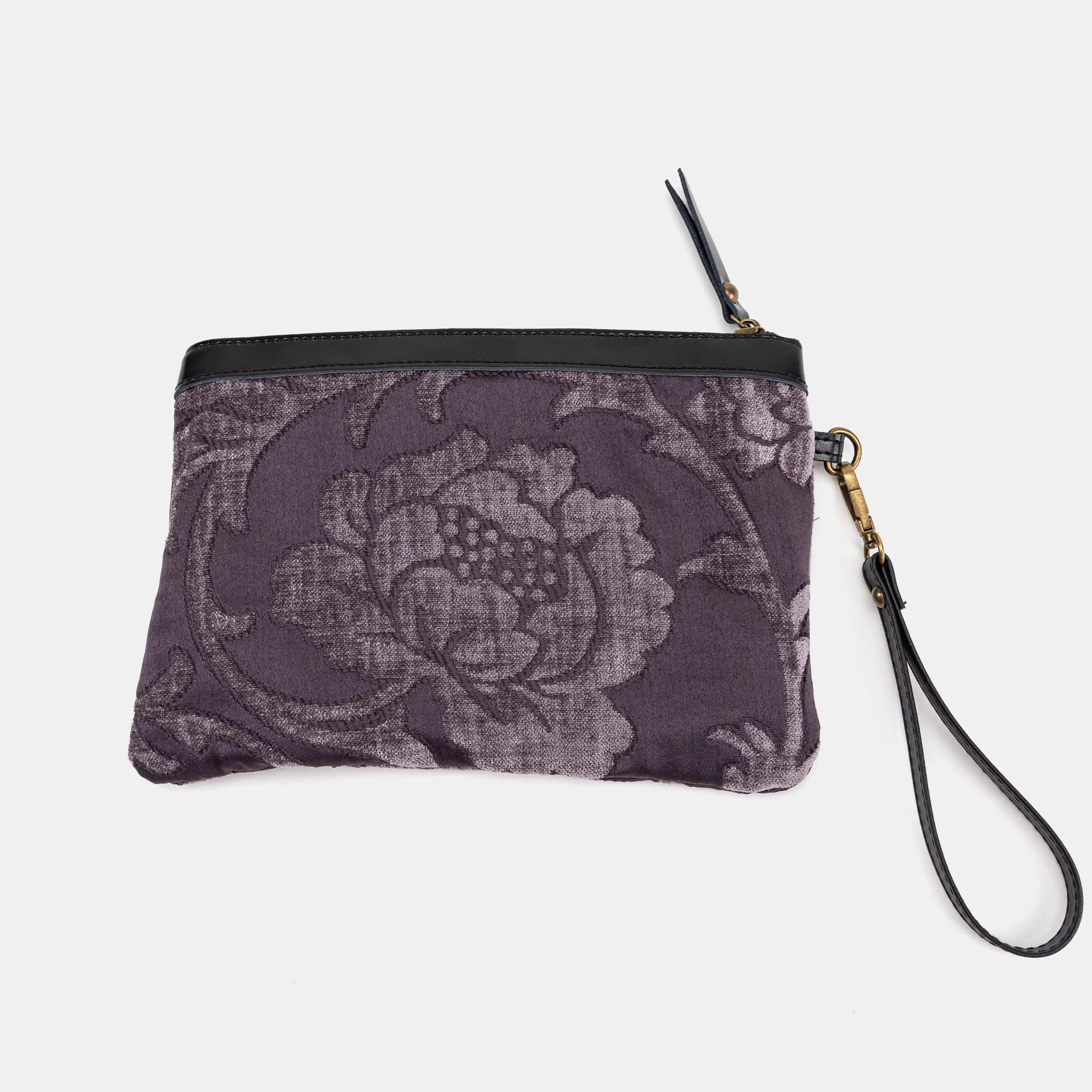 Wristlet Clutch Carpet Bag | Floral Brocade Purple back
