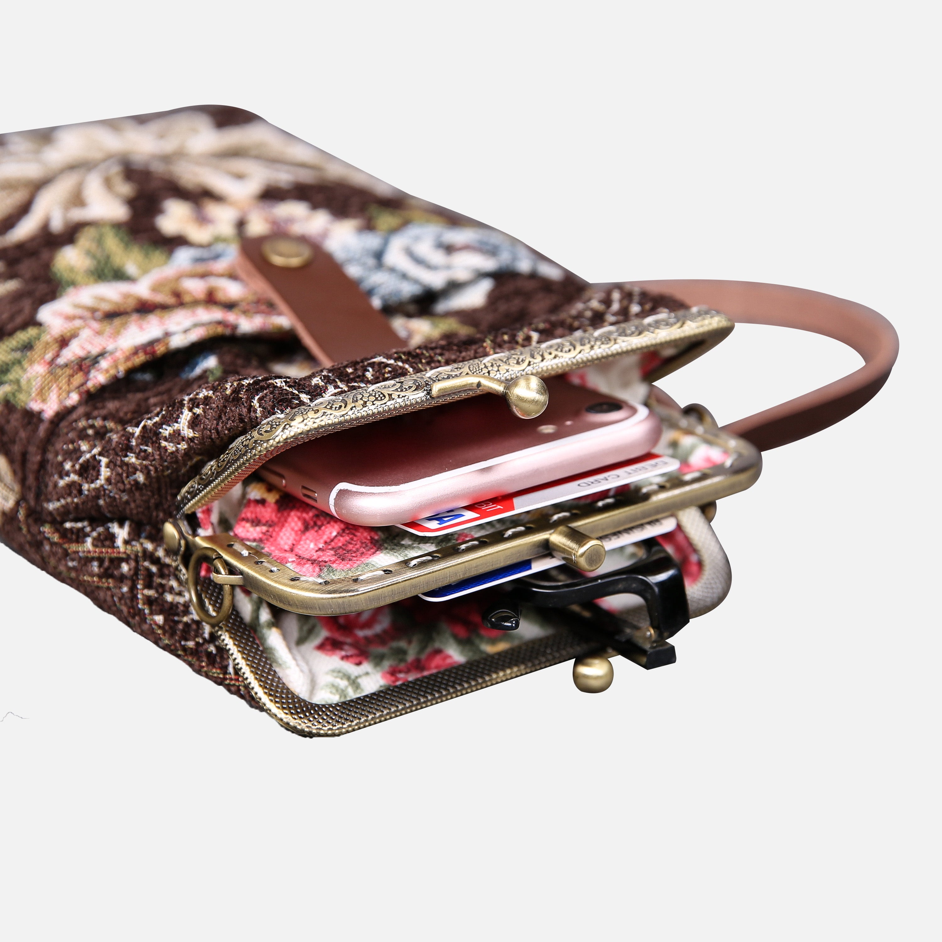 Floral Brown Carpet Phone Case Carpetbag of America inside