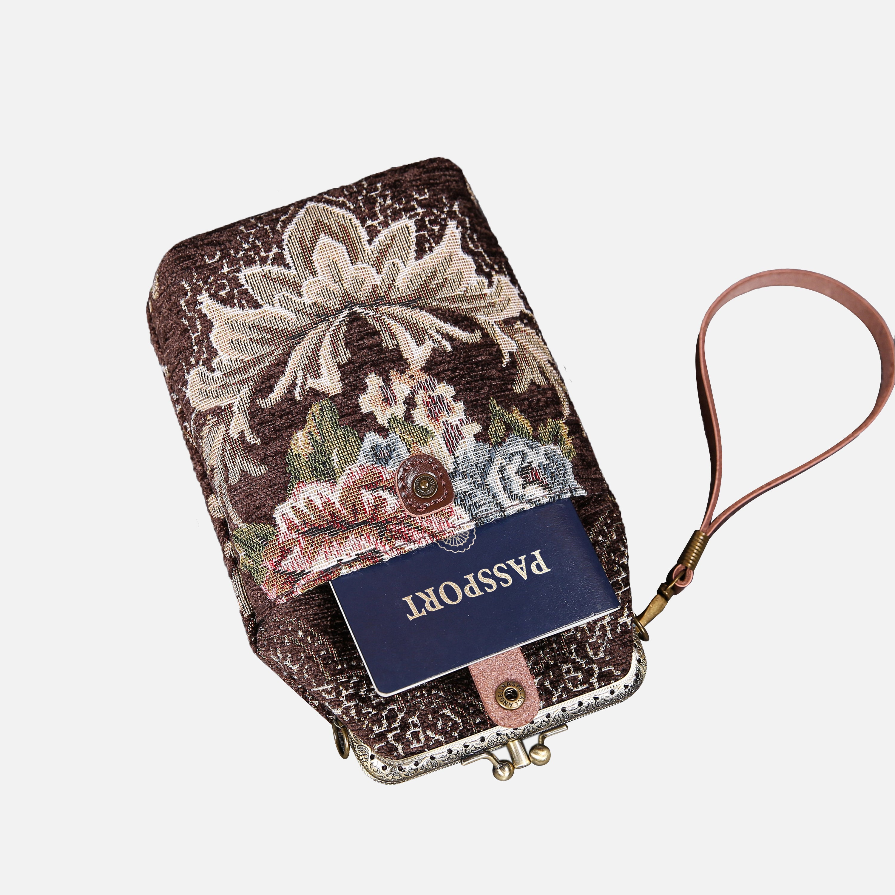 Floral Brown Carpet Phone Case Carpetbag of America pocket