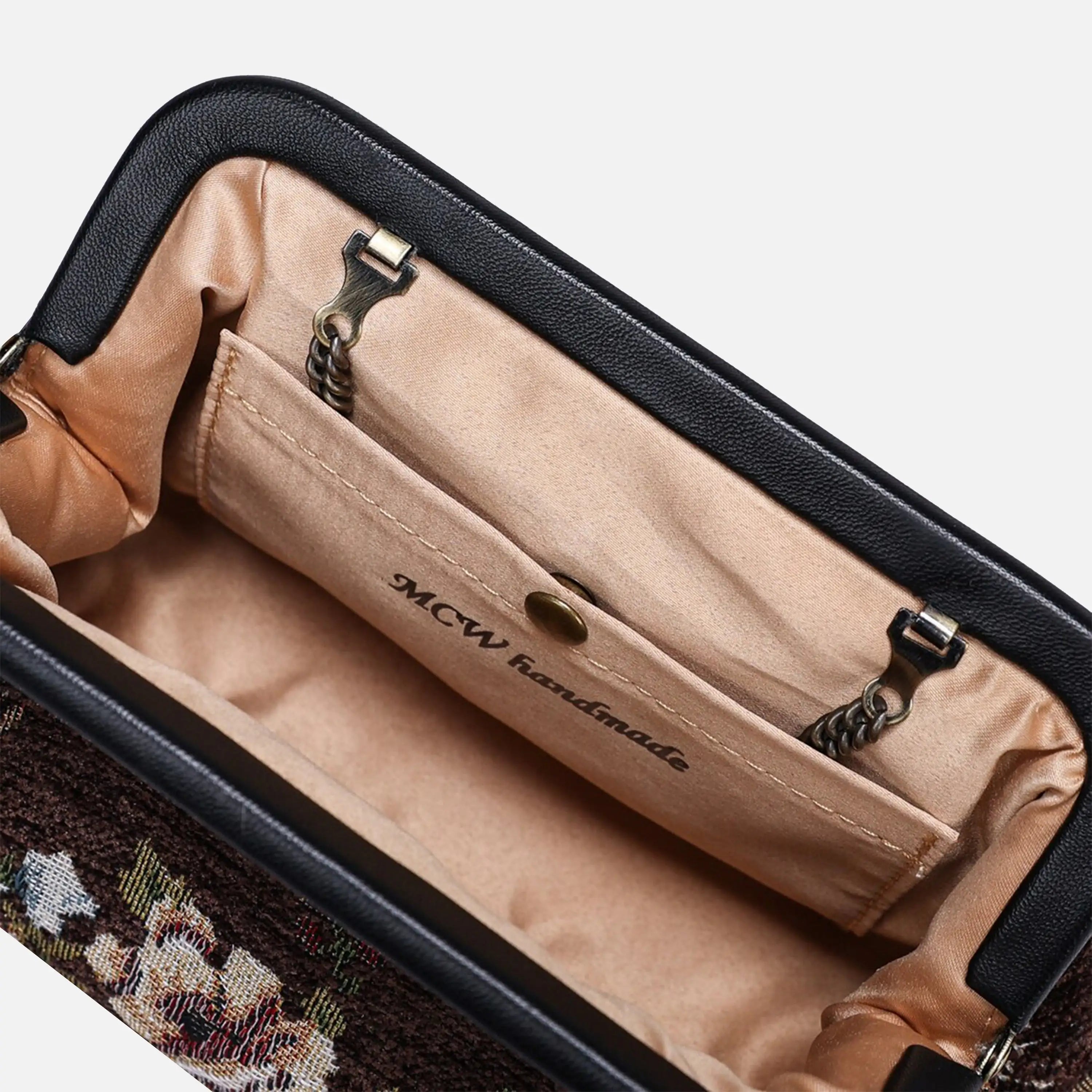 Floral Brown Evening Bag Clutch carpet bag of America detail