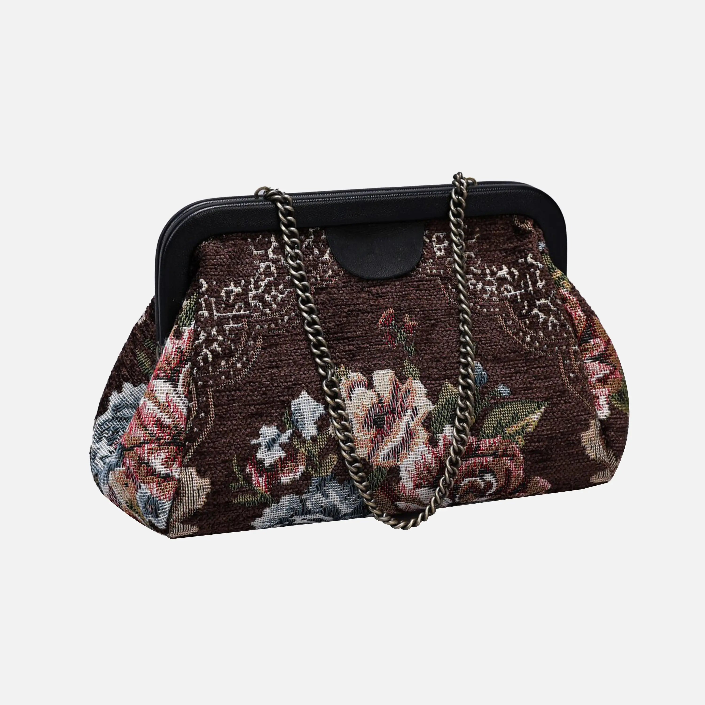 Floral Brown Evening Bag Clutch carpet bag of America front