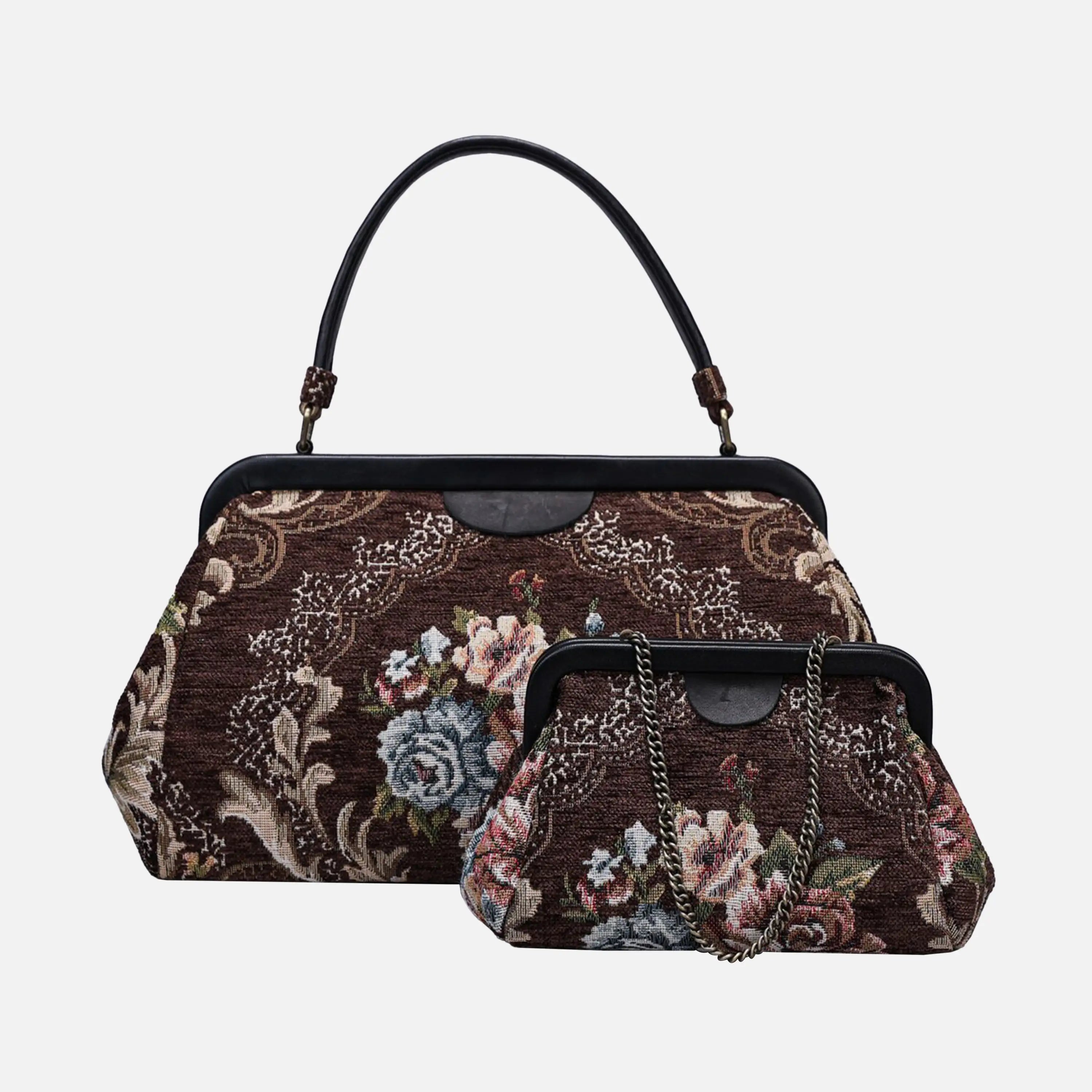 Floral Brown Evening Bag Clutch carpet bag of America different size