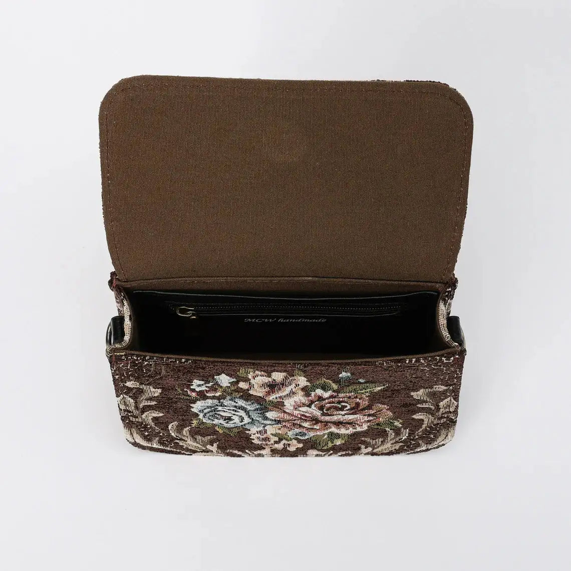 Floral Brown Flap Crossbody Bag carpet bag of America inside