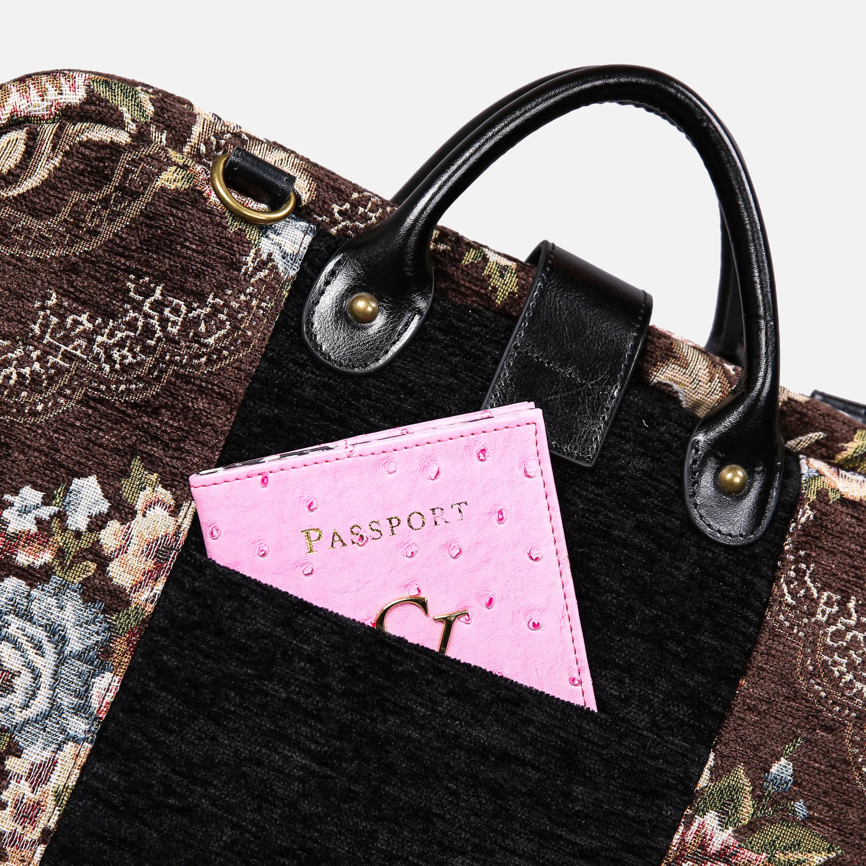 Floral Brown Color carpet bag of America back details