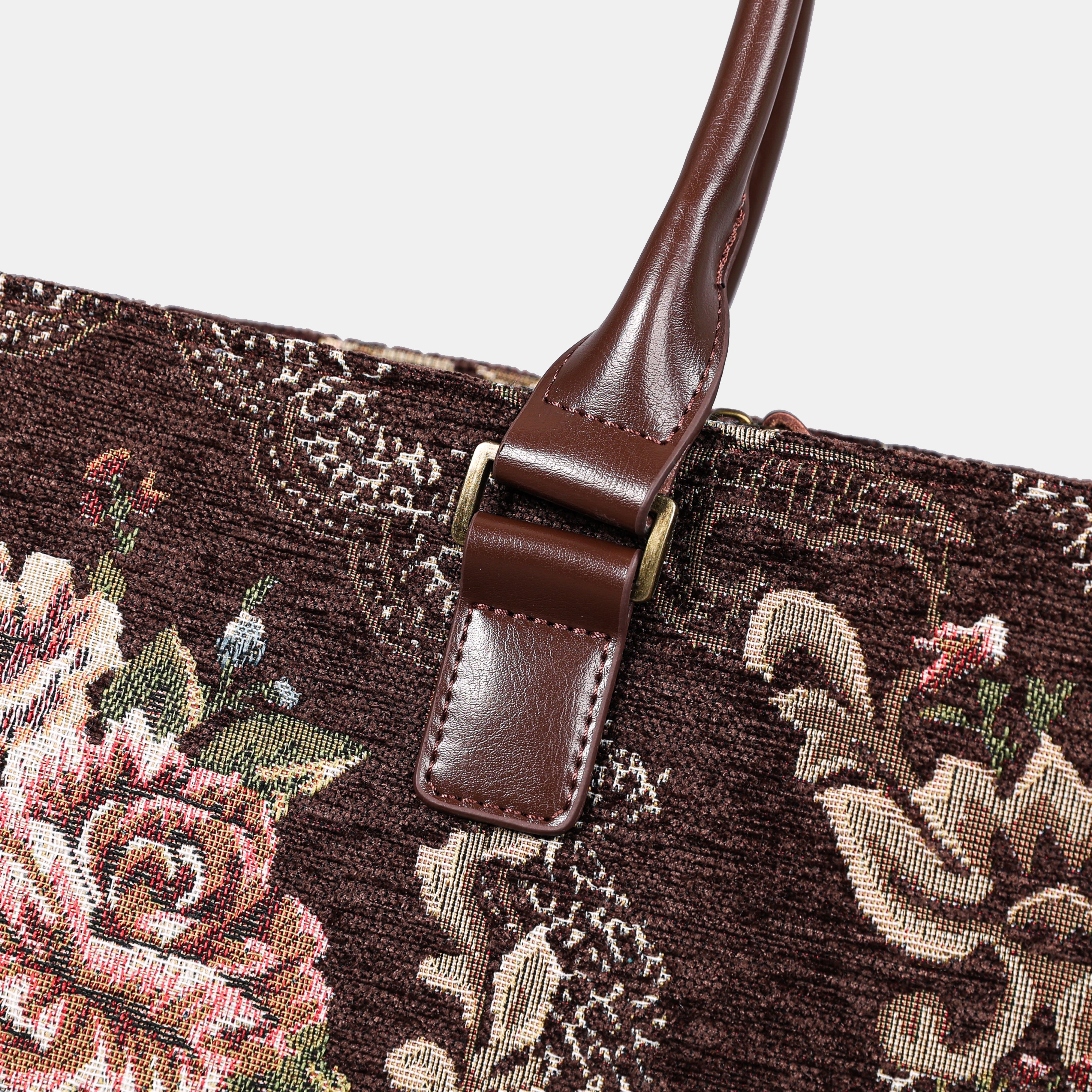 Floral Brown Laptop Work Tote of America detail