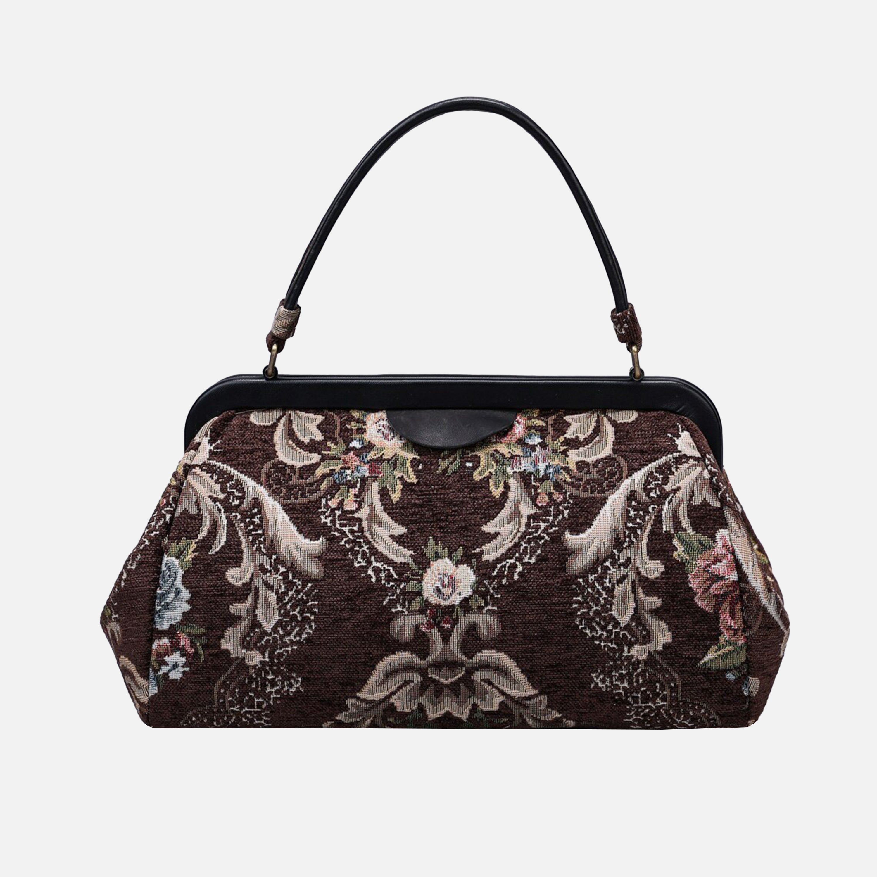 Floral Brown Top Handle Purse carpet bag of America overview
