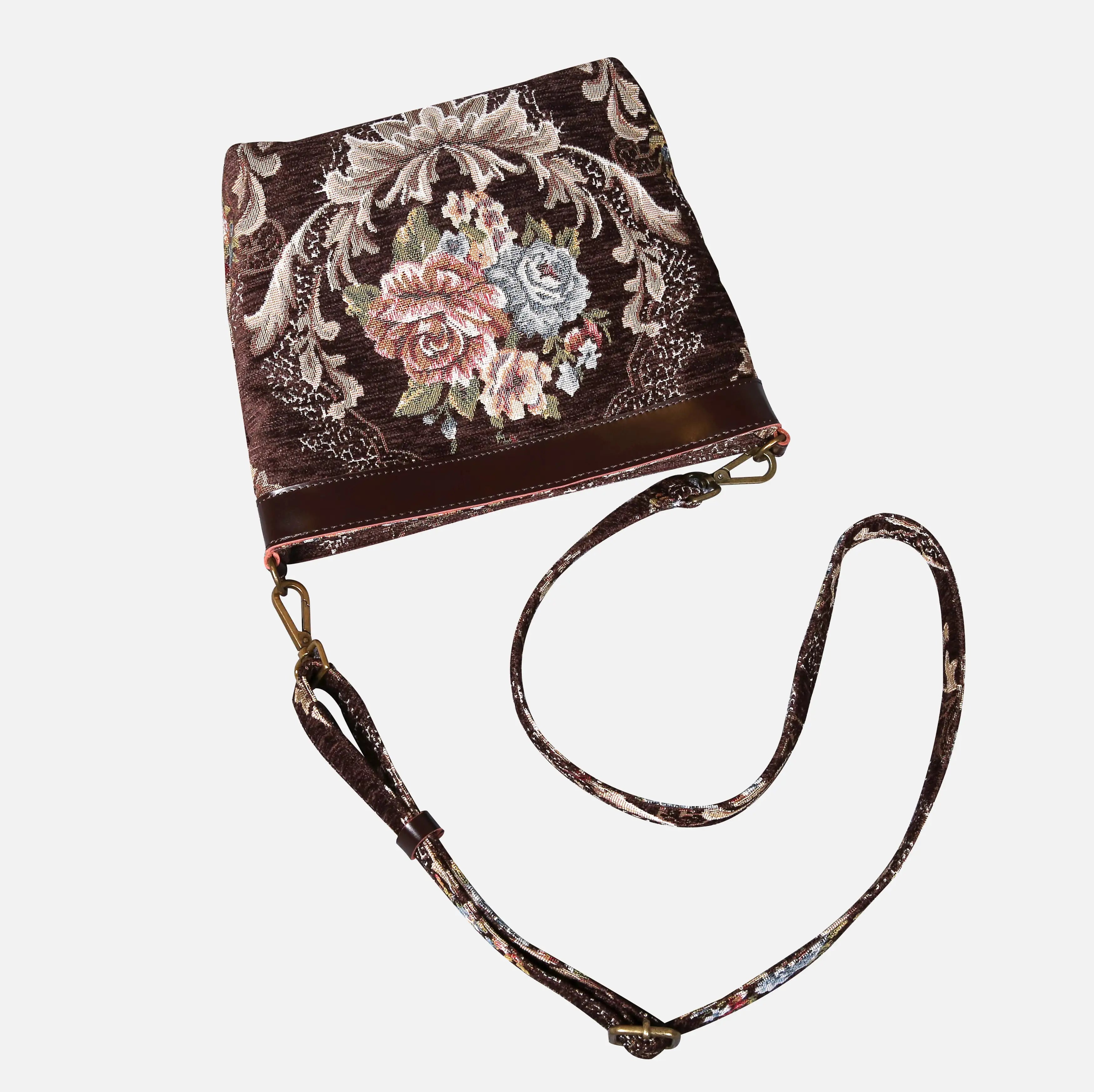 Traditional Coffee Carpet Crossbody Bag Carpetbag of America lay flat