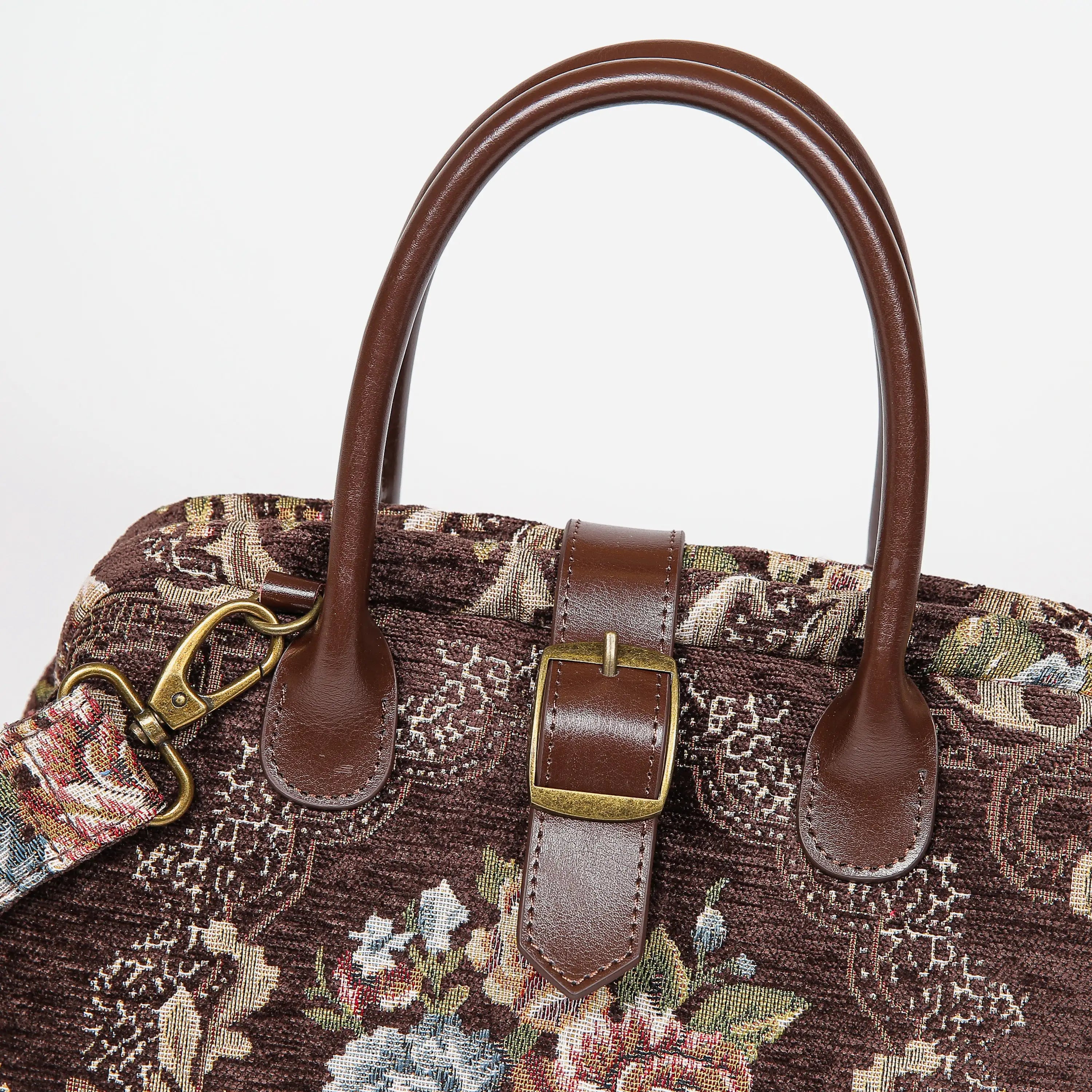 Floral Coffee Carpet Handbag Purse carpet bag MCW Handmade of America buckle