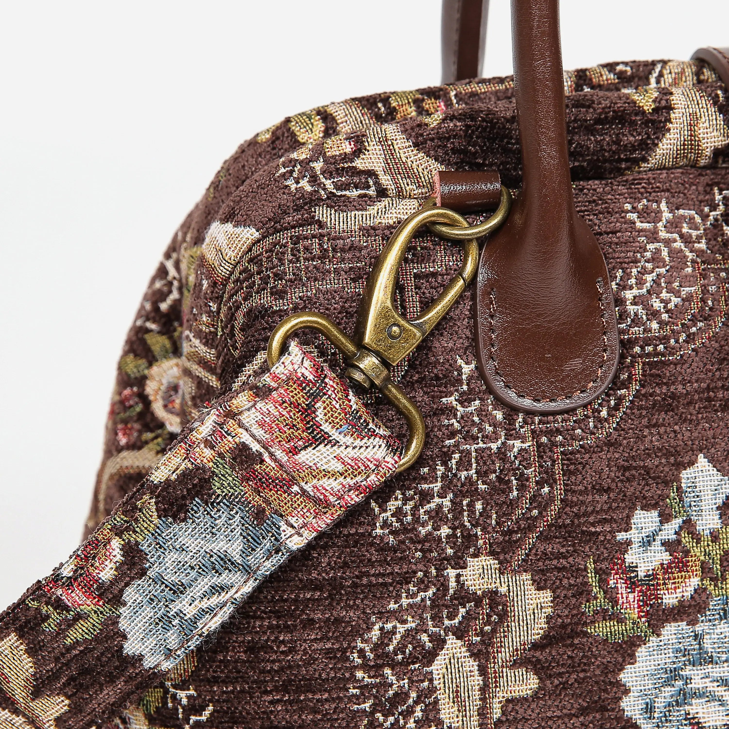 Floral Coffee Carpet Handbag Purse carpet bag MCW Handmade of America buckle