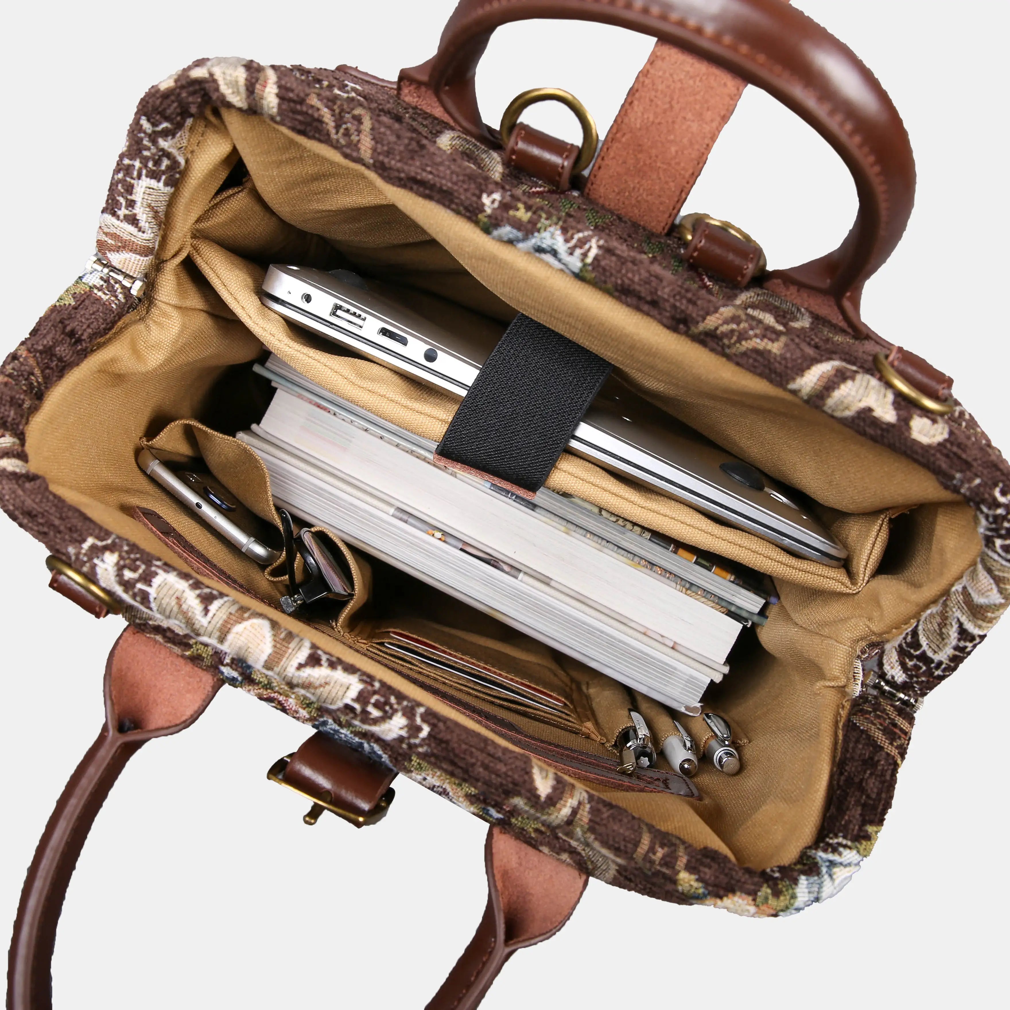 Floral Coffee Carpet Laptop Backpack Carpetbag of America inside