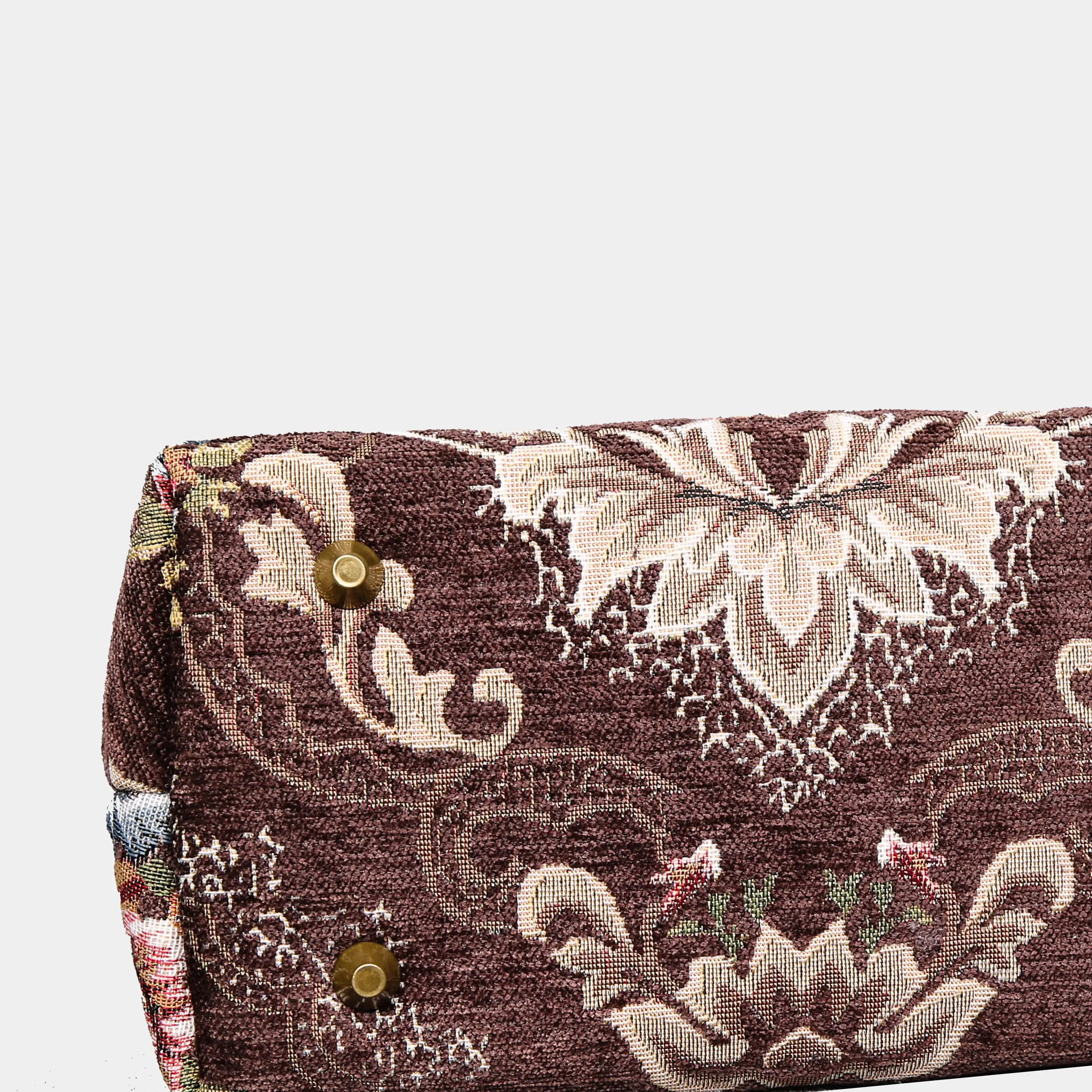 Floral Coffee Carpet Satchel carpet bag MCW Handmade of America bottom