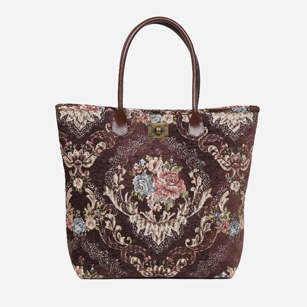 Floral Coffee Carpet Tote Shopper Carpetbag of America main