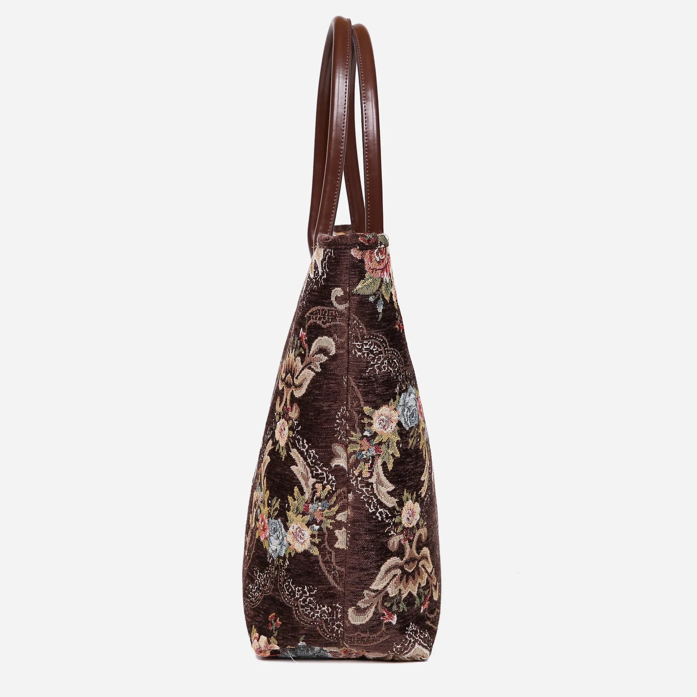 Floral Coffee Carpet Tote Shopper Carpetbag of America side