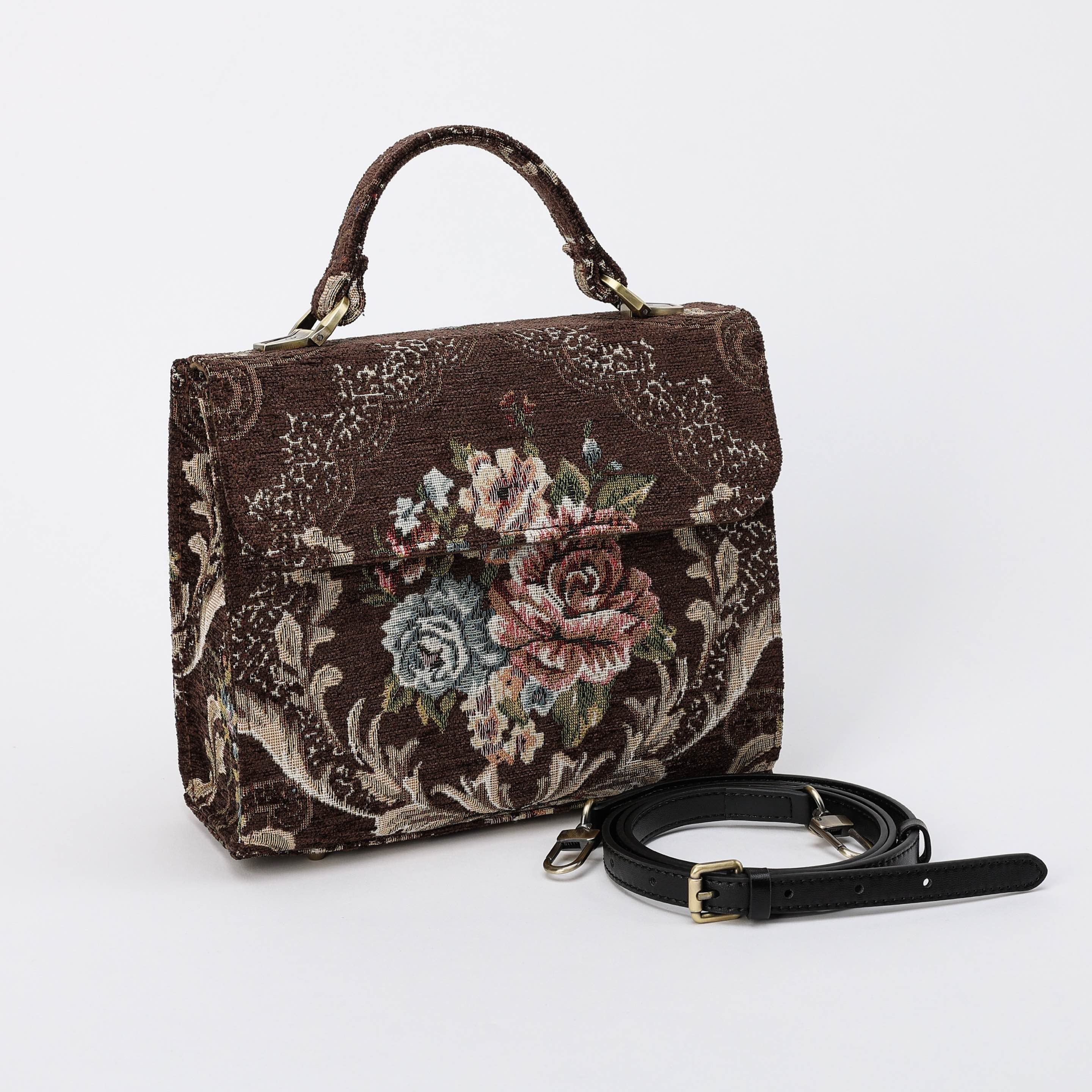 Floral Coffee Flap Satchel Carpetbag of America front side