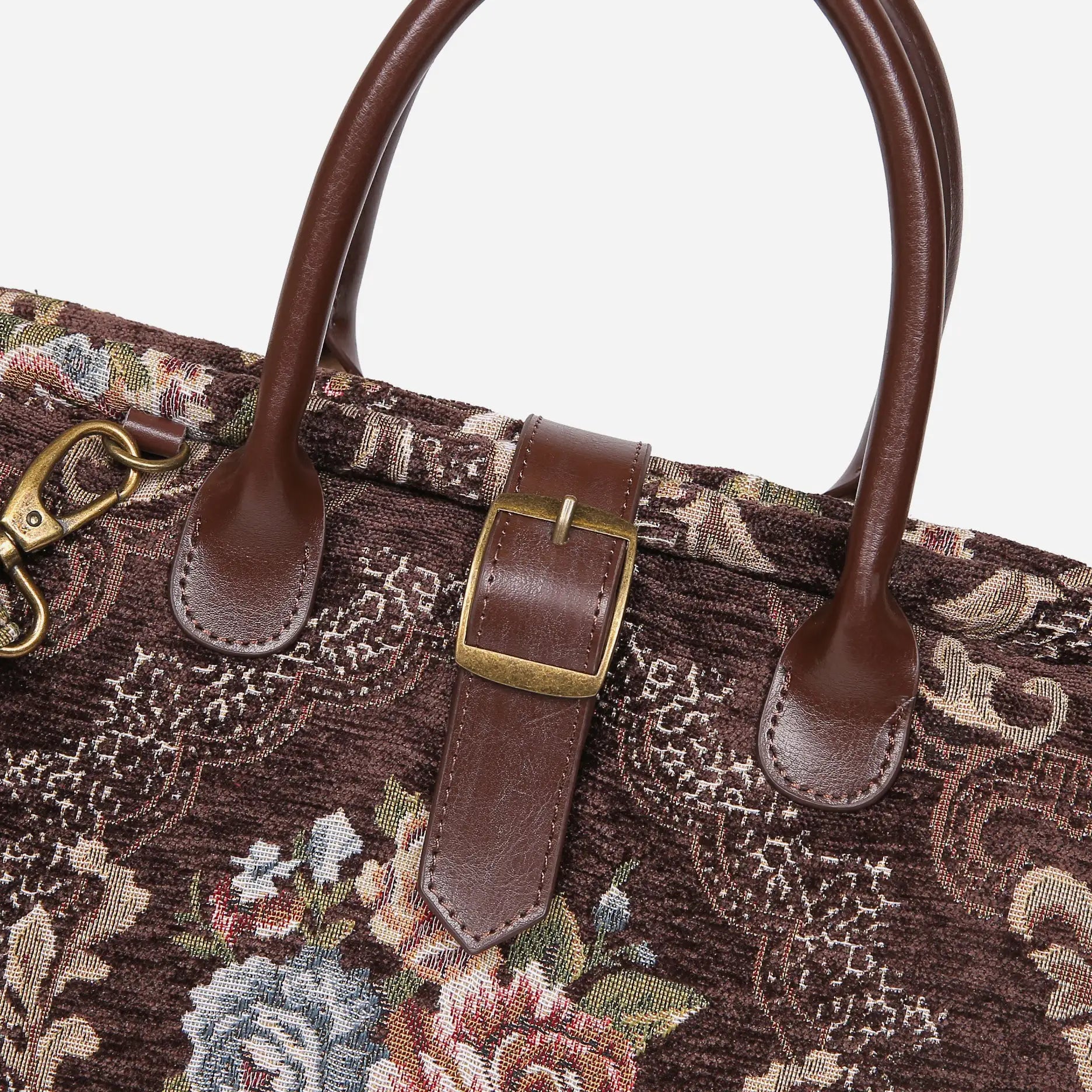 Floral Coffee Mary Poppins Weekender Carpetbag buckle