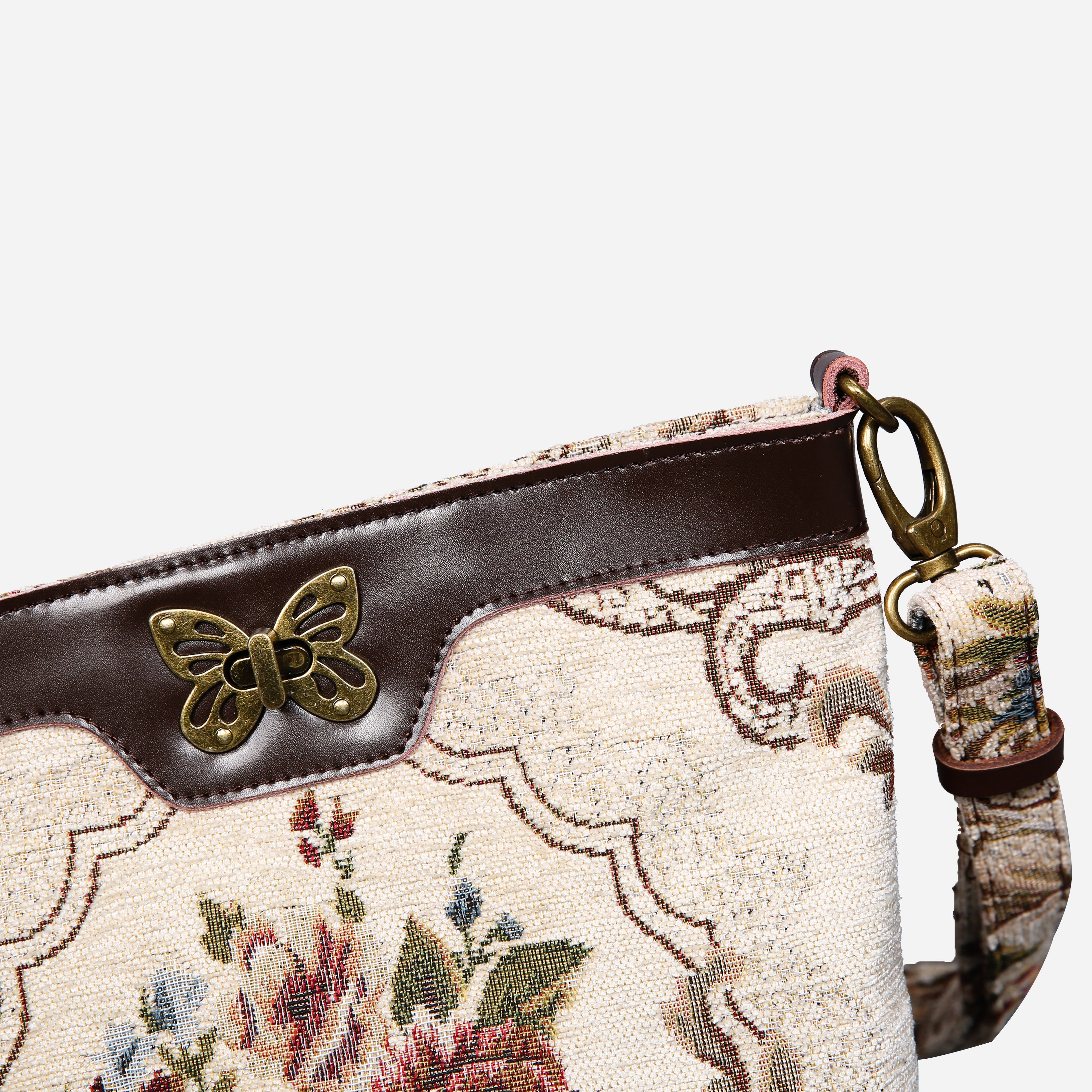 Floral Cream Carpet Crossbody Bag carpet bag MCW Handmade of America details